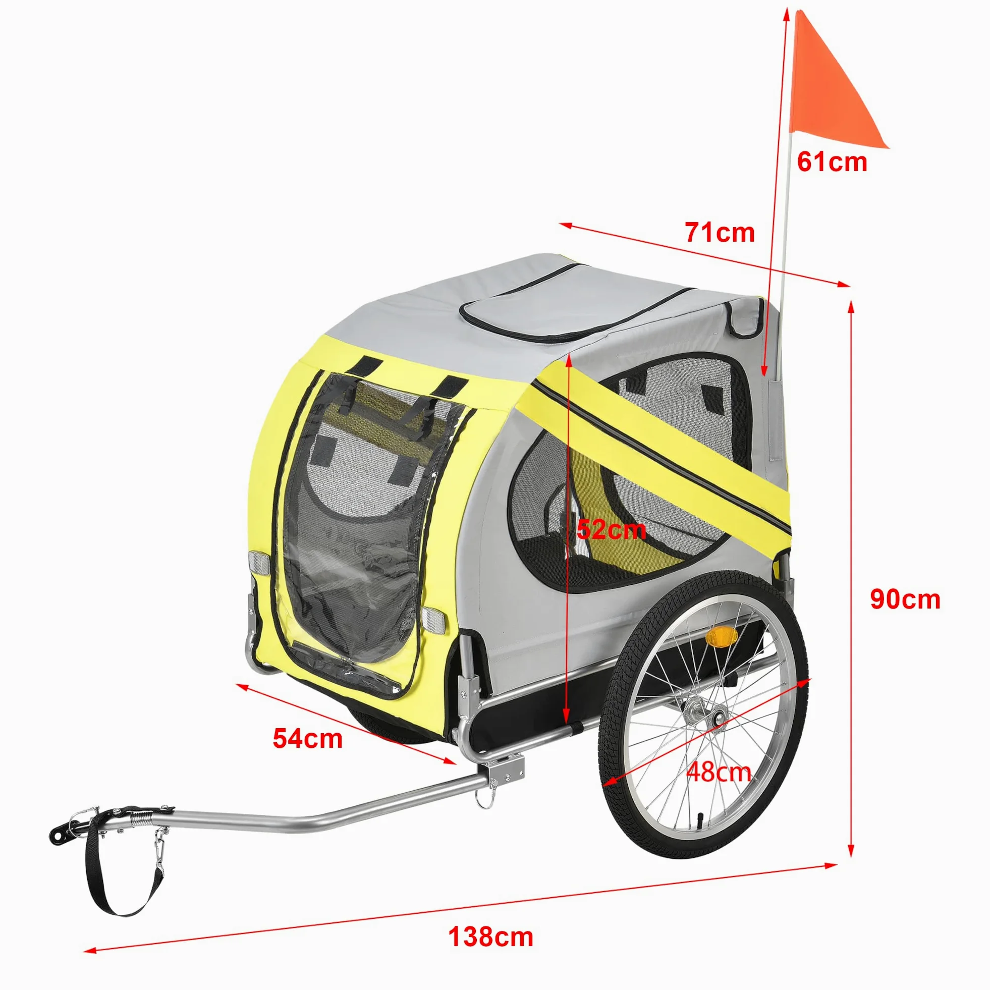 pro.tec Fahrradanhänger Hundeanhänger Hunde Transport bis zu 26 kg Anhänger Fahrrad Trailer Gelb/Blau