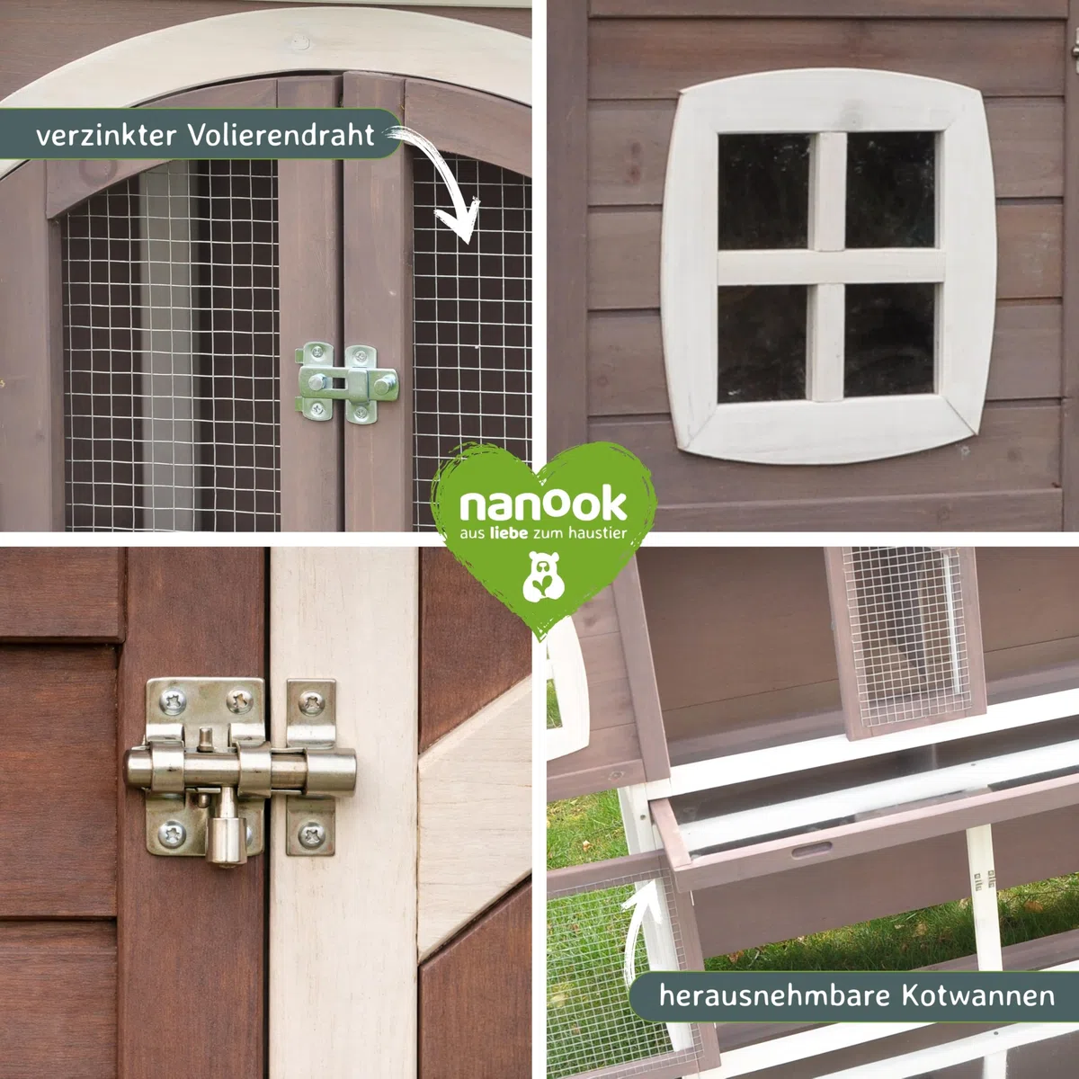 nanook Murmel XXL Doppel Kaninchenstall Hasenstall - doppelstöckig - wetterfest - 211 x 52 x 107 - Farbe: Taupe/Weiss - extra großes Kaninchengehege