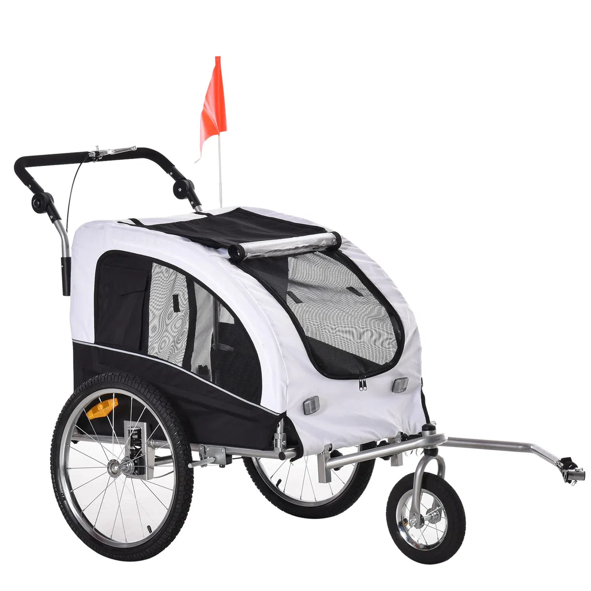 PawHut 2-in-1 Hundeanhänger, Fahrradanhänger für Hunde, Hundewagen mit Reflektoren, Fahne, Hundefahrradanhänger Hundebuggy, Oxford-Gewebe