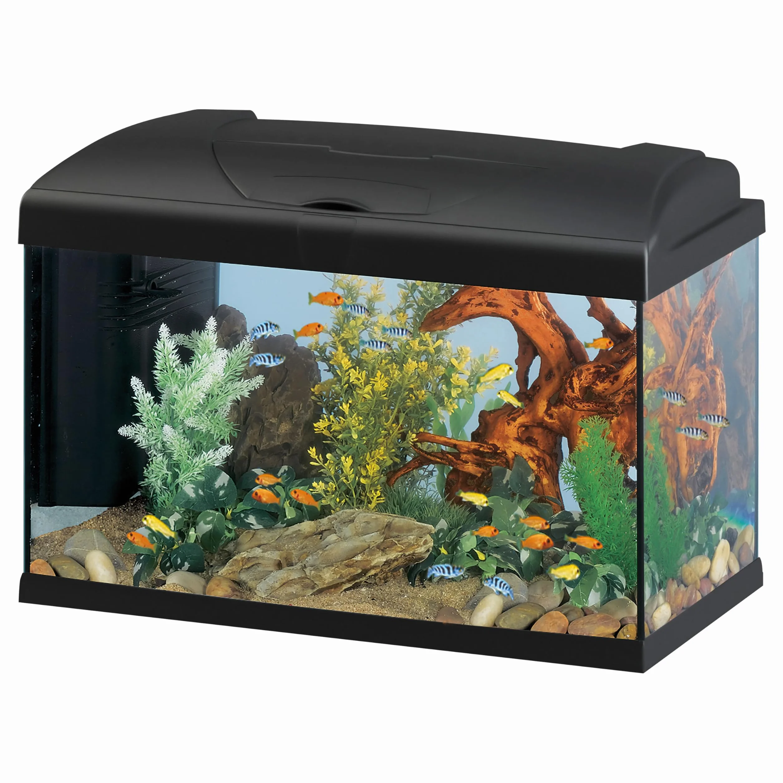 Hydor 60L Aquarium Komplettset, Tropische- oder Süßwasserfische, Inkl: 3-stufigem Filter für kristallklares Wasser, LED-Lampe, Heizung, 60 x 31,5 x h 39,5 cm, aus Glas Schwarz.