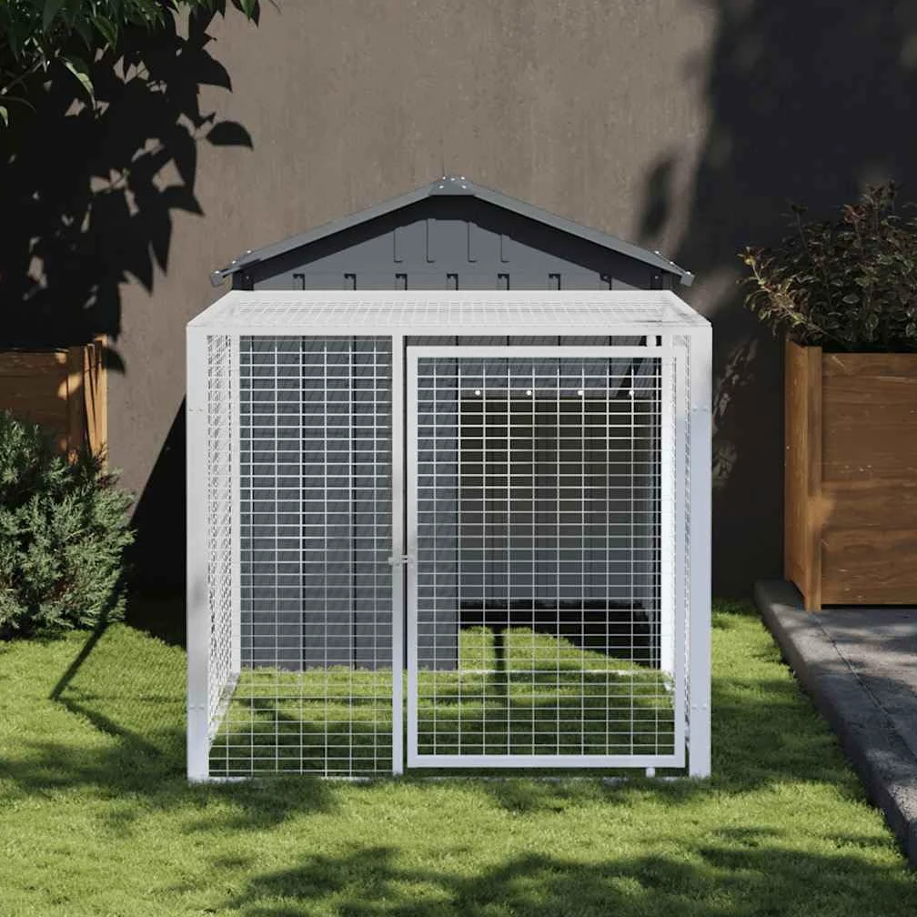 Hühnerkäfig mit Auslauf Anthrazit verzinkter Stahl 117x201x123 cm Robustes Freigehege für Kleintiere Kaninchenstall Meerschweinchenkäfig Gartengehege mit Schutz und Belüftung