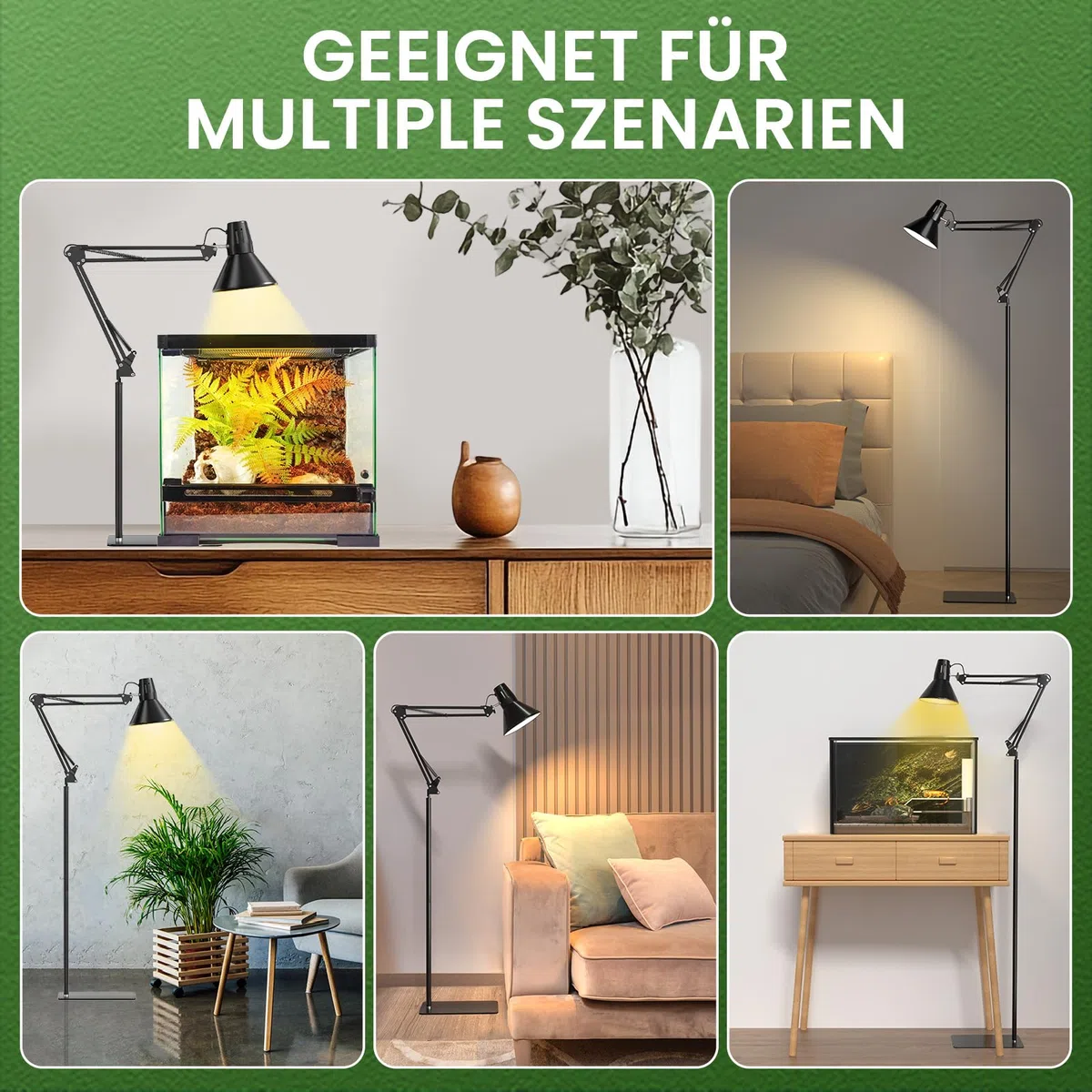 GlowUp Reptilien Lampenständer Verstellbarer 40-180CM, Hoch Reptilien Wärmelampenständer mit E27 Lampenschirm, Reptilien Lampenhalter Terrarium, Lichtständer für Schildkröten Spinne (Ohne Glühbirnen)