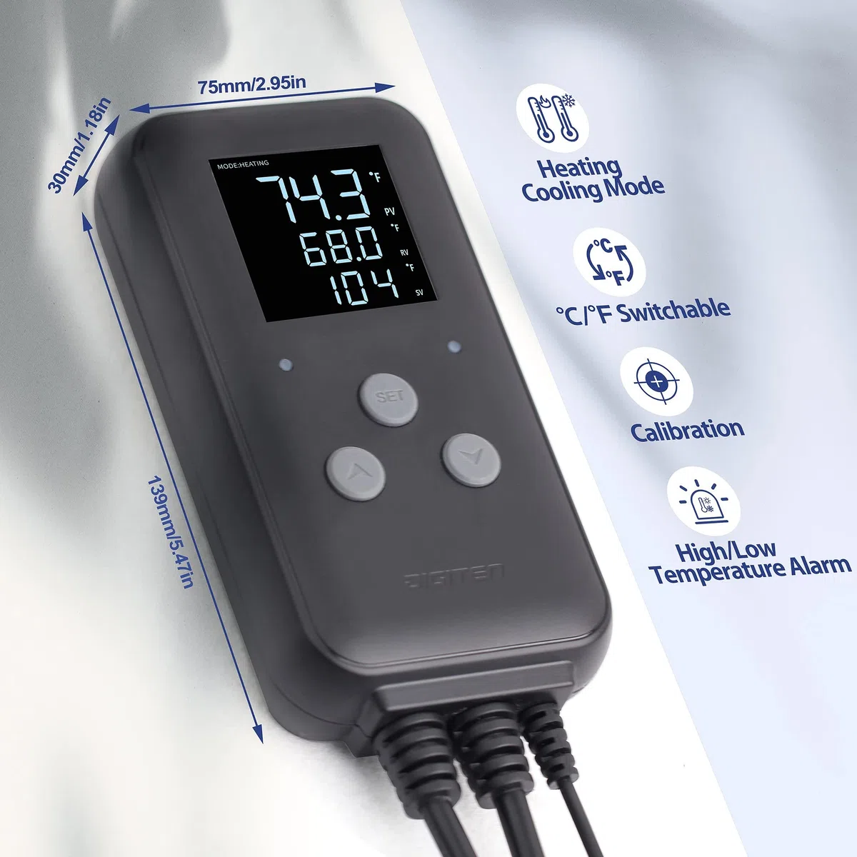 Digitaler Temperaturregler Wasserdichter Panel-Thermostat für Gewächshaus, Aquarium, Inkubator, Terrarium, Thermostatsteckdosen unterstützen Heizung und Kühlung 15A