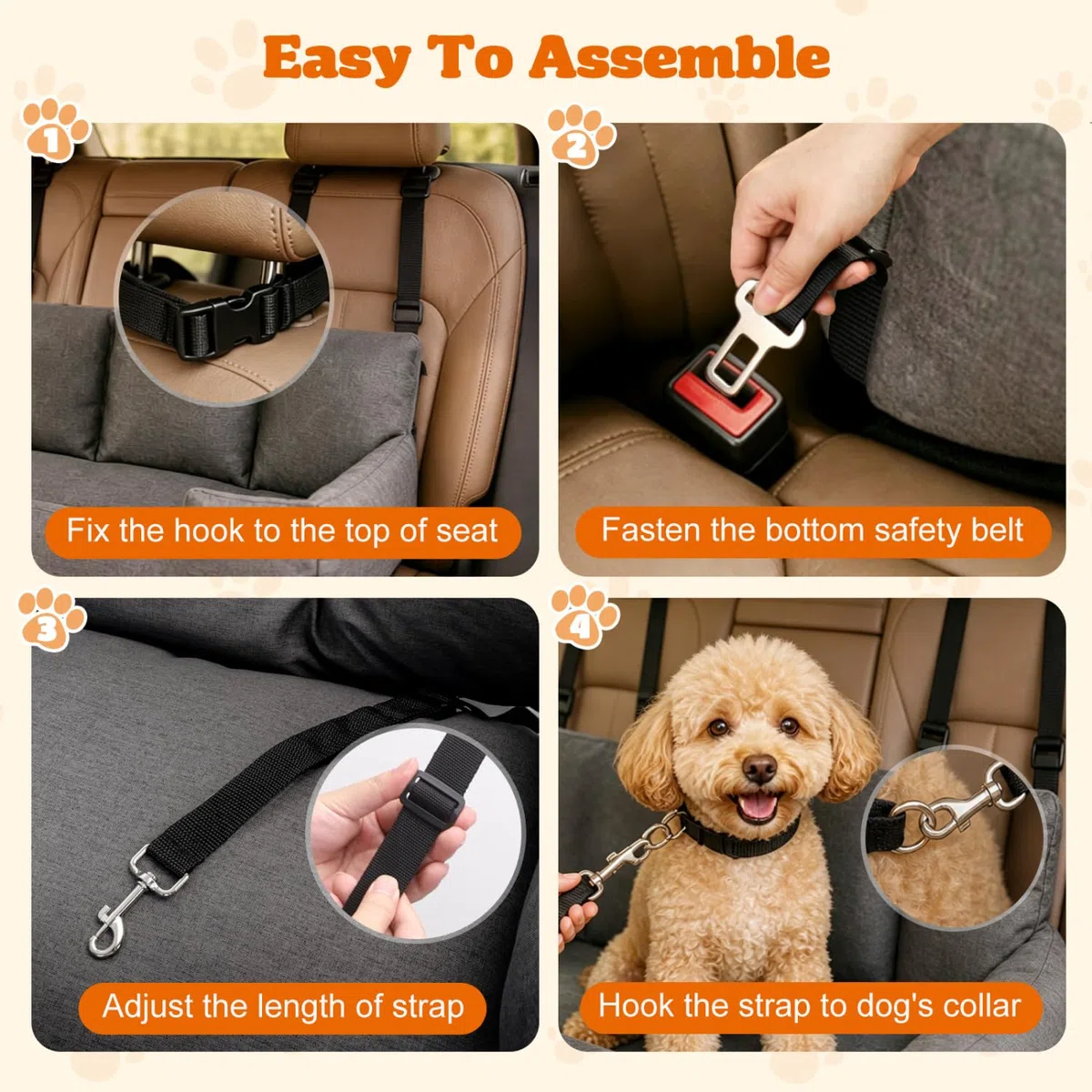 Nobleza - Hunde Autositz für Mittelgroße und Große Hunde, Abnehmbarer und Waschbarer Auto Reise Hundebett mit Staufächern und 2 Sicherheitsgurt, L92*W50*H40cm, Gris