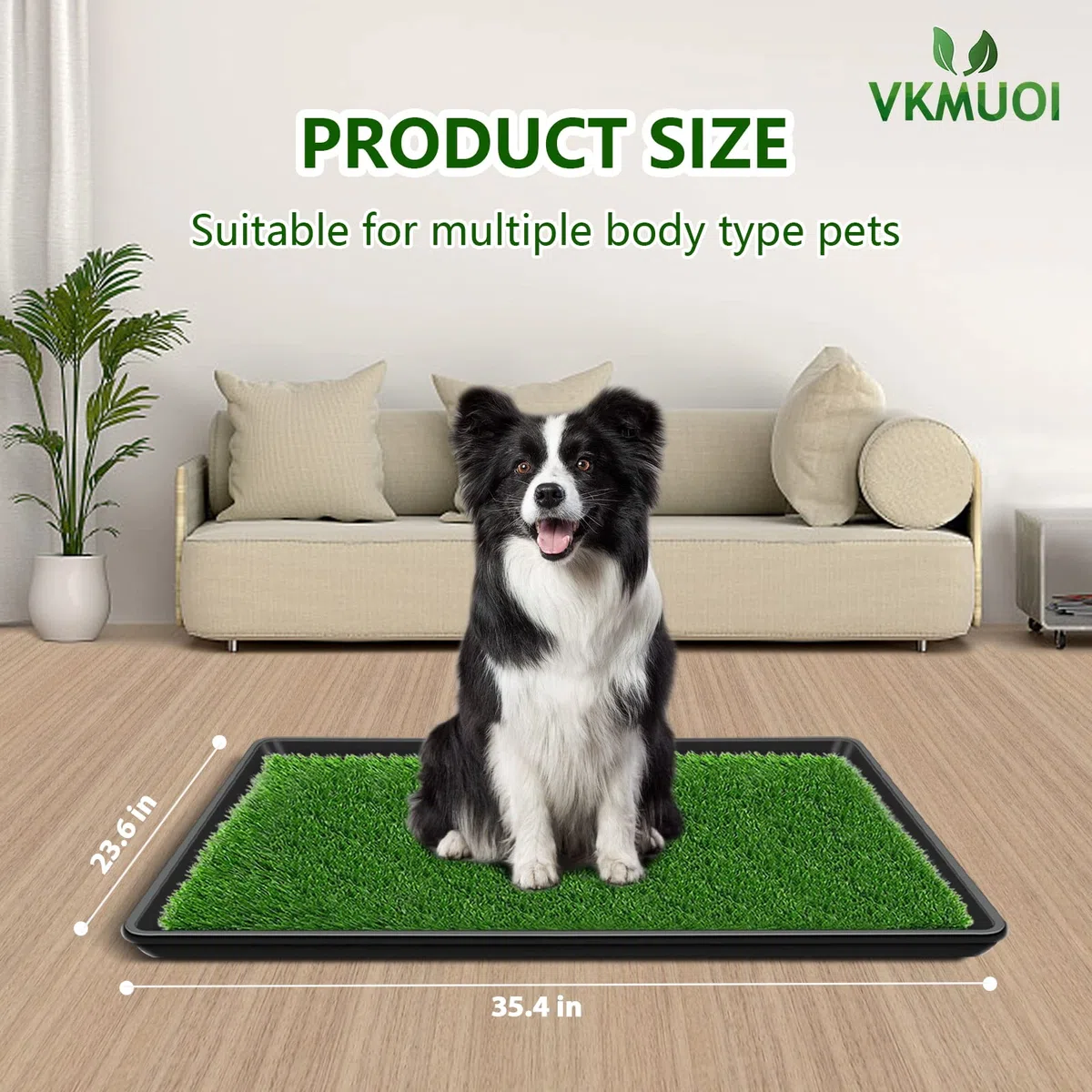 Hundegras-Pads mit Tablett Kunstrasen für Hunde zum Pinkeln auf künstliches Töpfchengras mit Tablett für Outdoor-Indoor-Katzentoilette für Welpen-Töpfchentraining(60 x 90 cm)