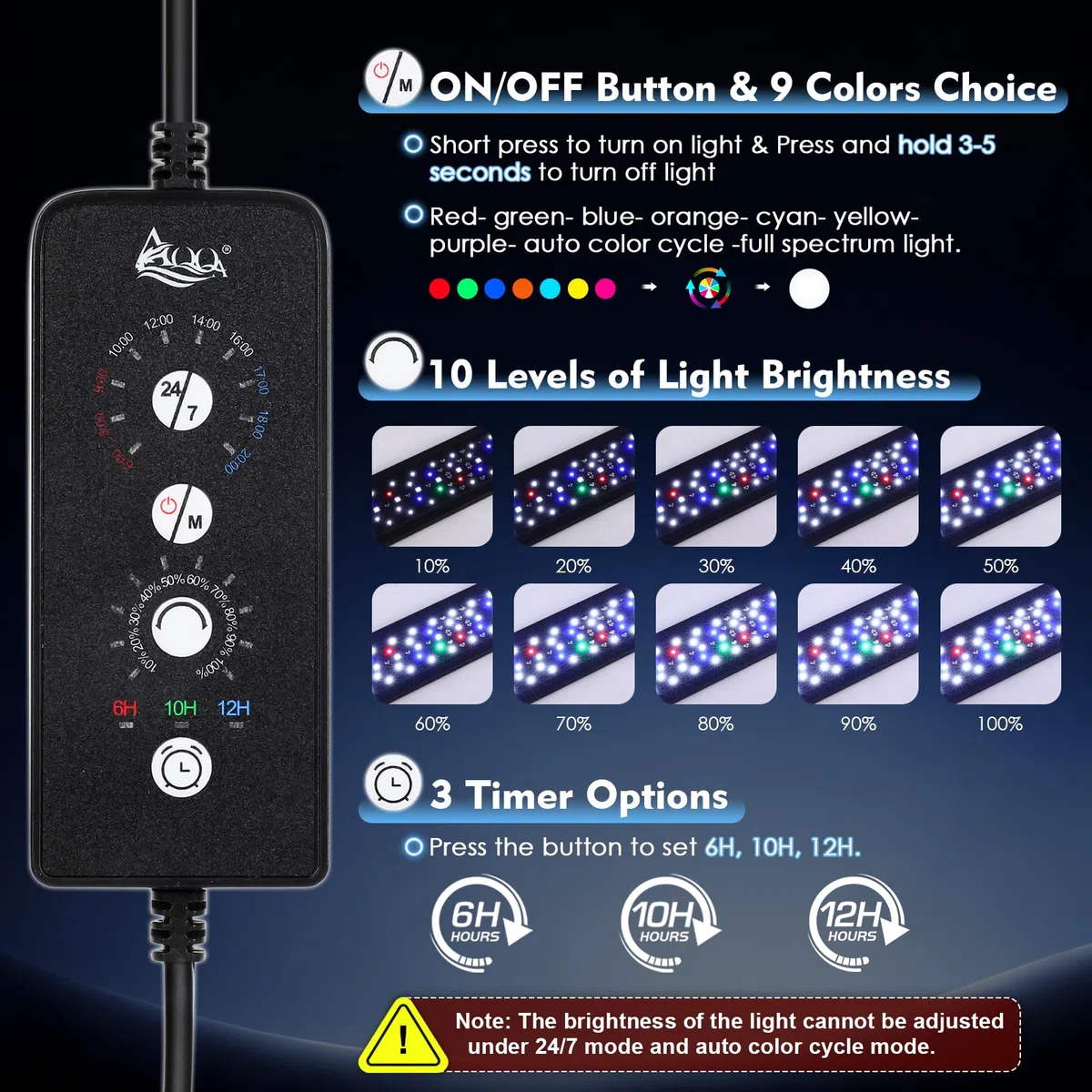 AQQA Aquarium LED Beleuchtung,36W Vollspektrum Aquarium Licht mit 24/7 Modus & DIY Modus,Einstellbarer Timer Helligkeit Aquarium Lampe,Speicherfunktion,Aquarium Pflanzenlicht für 60-80cm aquarien