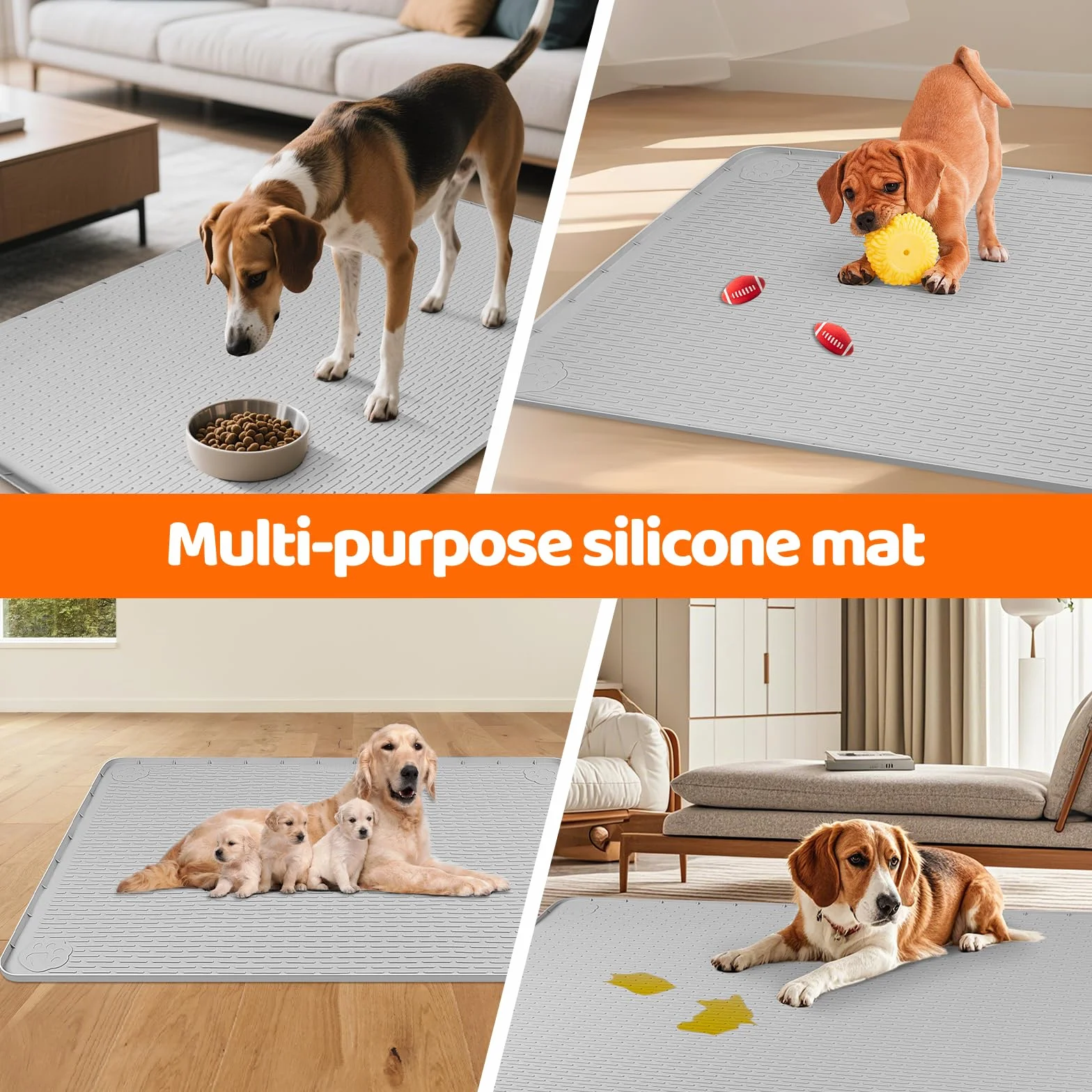 Hundetoilettenunterlagen, 145 x 101 cm große Wiederverwendbare Silikonmatte Hundetrainingspads, waschbare WelpenTrainingsauflagen, wasserdicht, auslaufsicher (Hellgrau)