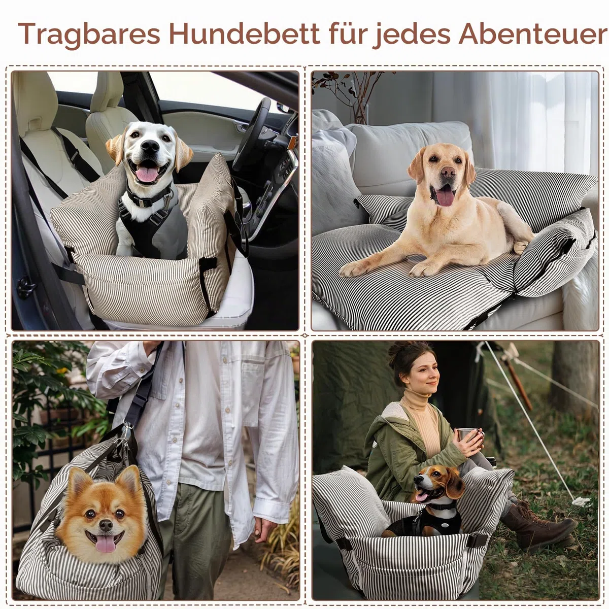 Hundesitz Auto für Kleine/Mittlere Hunde unter 18 kg, Tragbares Autositz Hund mit Sicherheitsgurt und Aufbewahrungstaschen, Waschbarer Hund Booster Autositz, Anti-Rutsch-Boden (Braun, 76 x 52 cm)