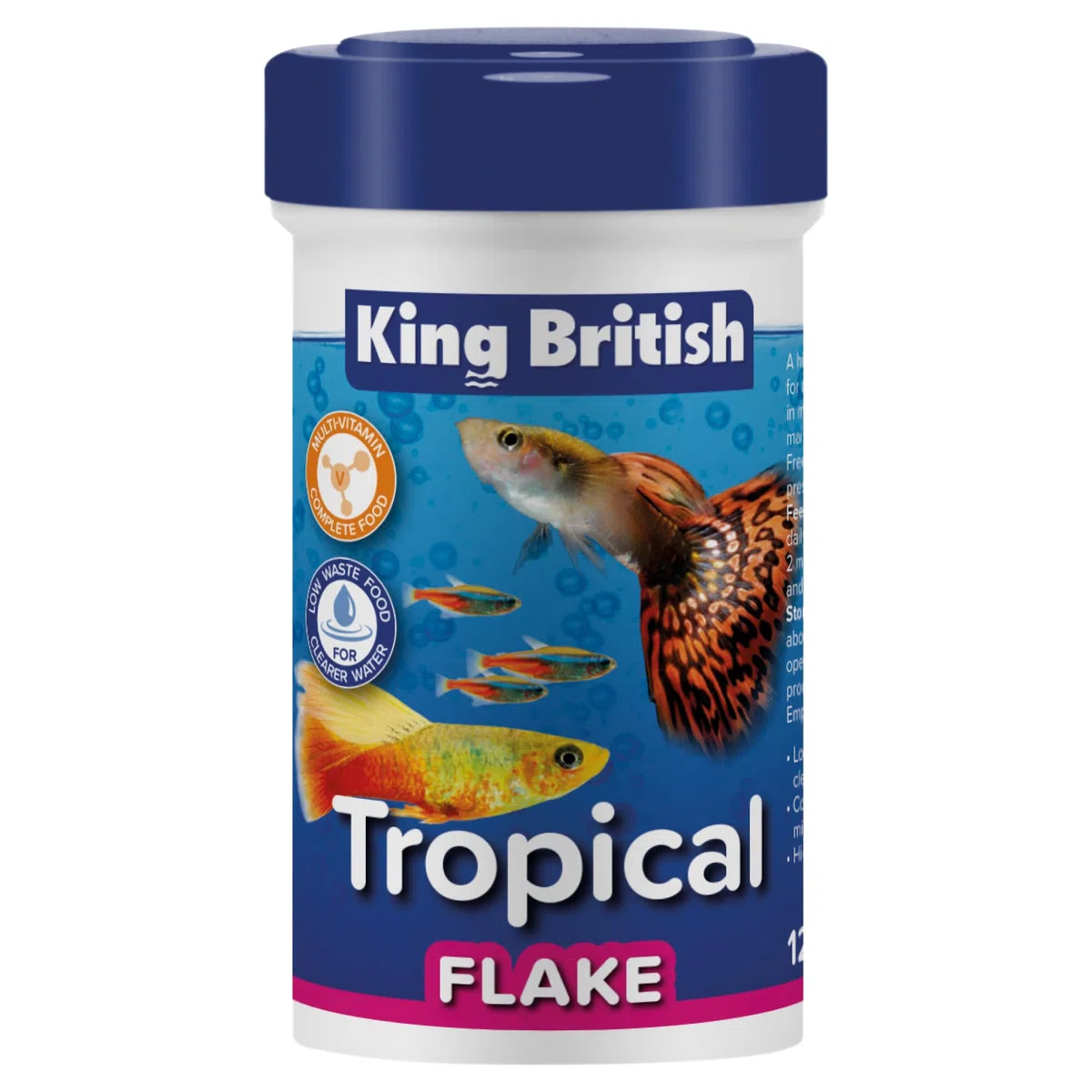 King British Tropische Fischflocken 12 g | Multi-Vitamin-Alleinfuttermittel | klare Wasserformel natürliche Inhaltsstoffe | Für tropische & andere Aquarienfische