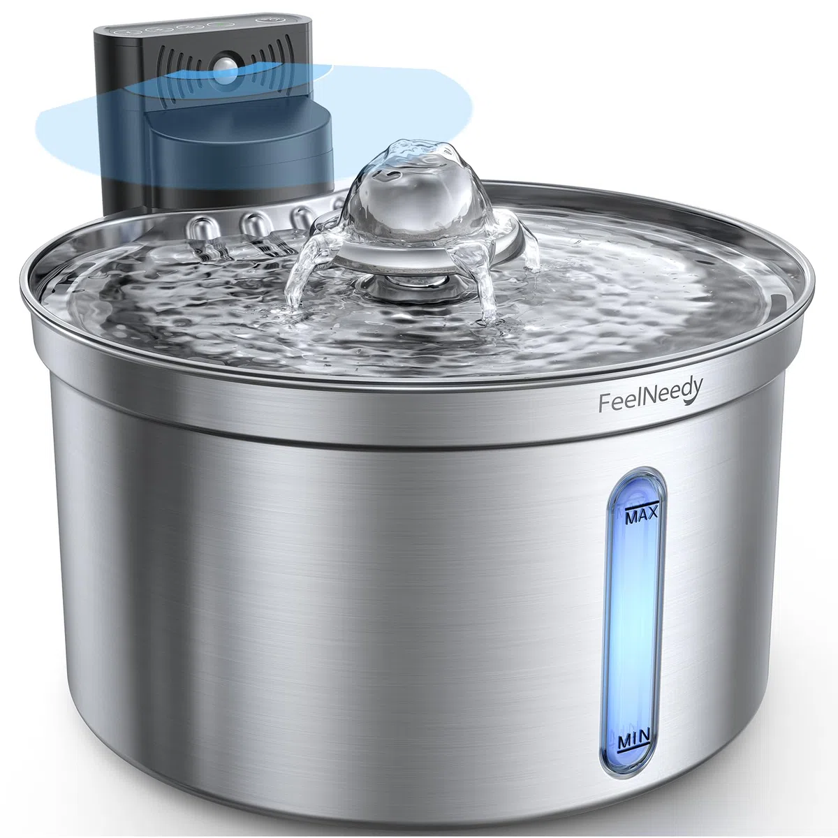 Katzenbrunnen Edelstahl Kabellos mit Sensor für Katzen und Hunde 3,5L|FEELNEEDY [FN-W19] Wasser-und Batterietrennung Trinkbrunnen mit Akku 4000mAh, 3 Betriebsmodi, 1 Aktivkohlefilter