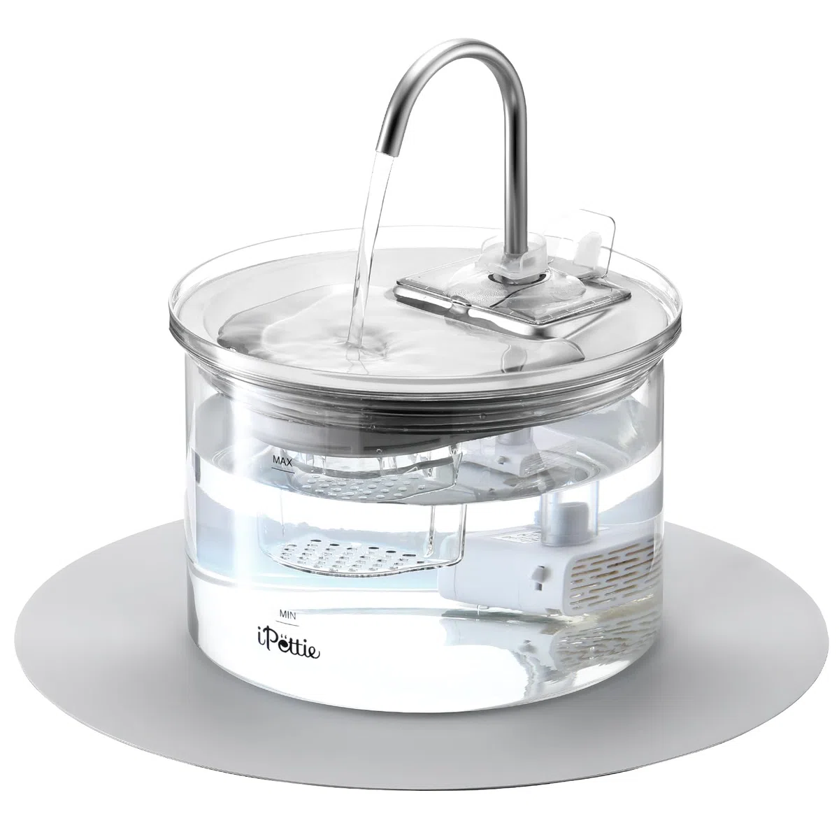 iPettie G01 Glas Katzenbrunnen, Trinkbrunnen für Katzen und Hunde 2L/68oz mit 2 Sprühaufsätzen, 3-stufiger Filtration, Automatischer Wasserspender aus Glas & Edelstahl