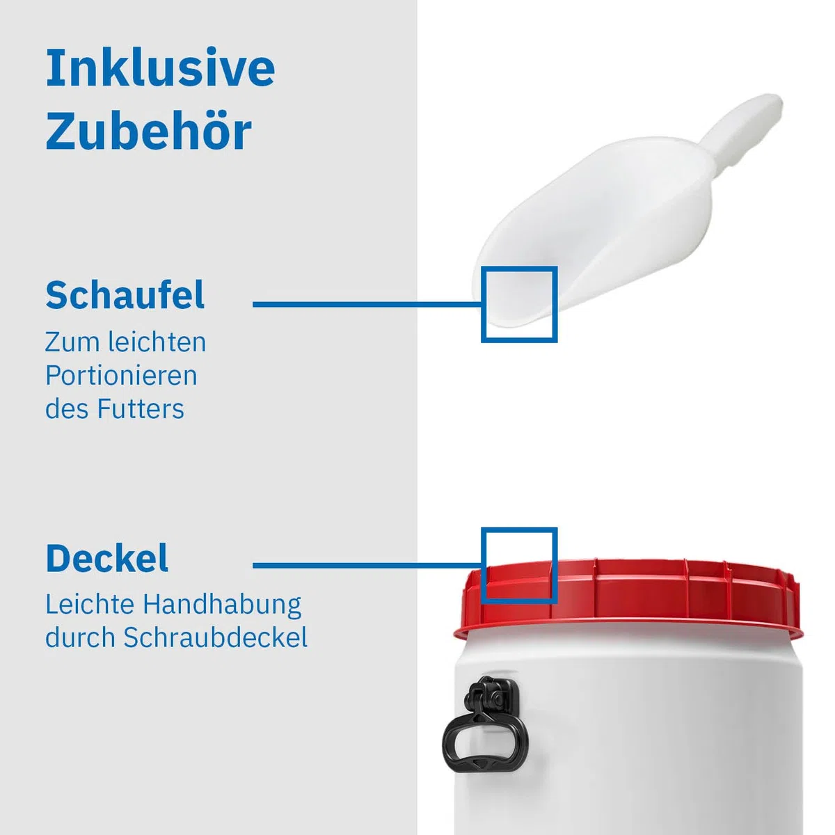 DIE BOX FABRIK Futtertonne für Tierfutter mit Deckel & Schaufel | Große Öffnung | Tierfutterbehälter | Futtercontainer | Futterbox | HDPE | Top-Qualität (6 Liter)