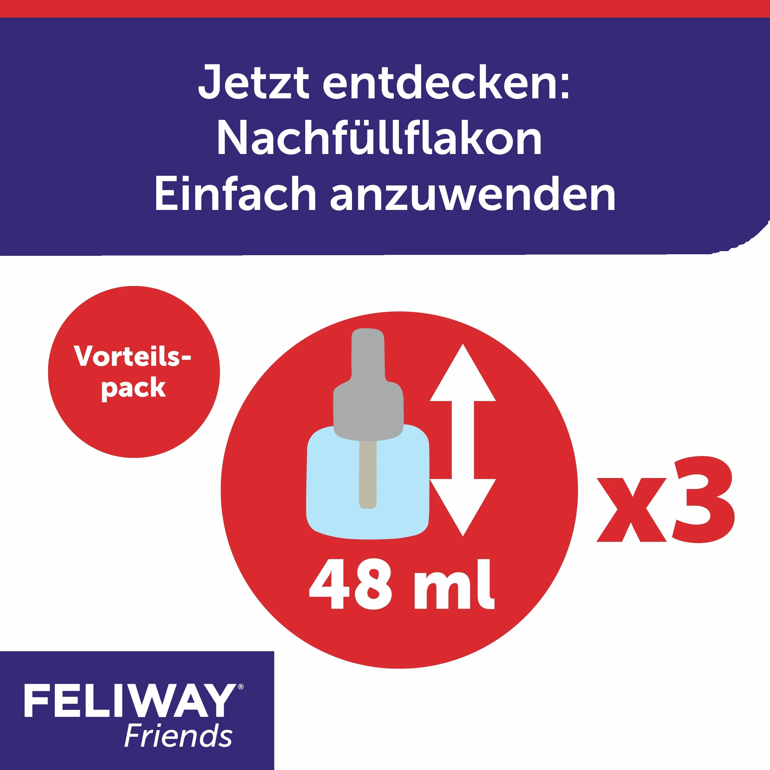 FELIWAY Friends Nachfüllflakon für Katzen | reduziert Konflikte & Spannungen wie Jagen, Kämpfen & Anstarren | reduziert Konfliktverhalten für glückliche Katzen | 3 x 48 ml (neu)