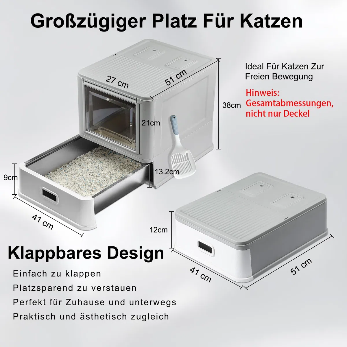 Marchul Katzentoilette, Geschlossene Katzentoilette aus Edelstahl mit Deckel und Schublade, für Wohnungskatzen, Lamellen Gegen Auslaufen, mit Schaufel und Matte, Geruchsfrei, Mit verbesserter Basis