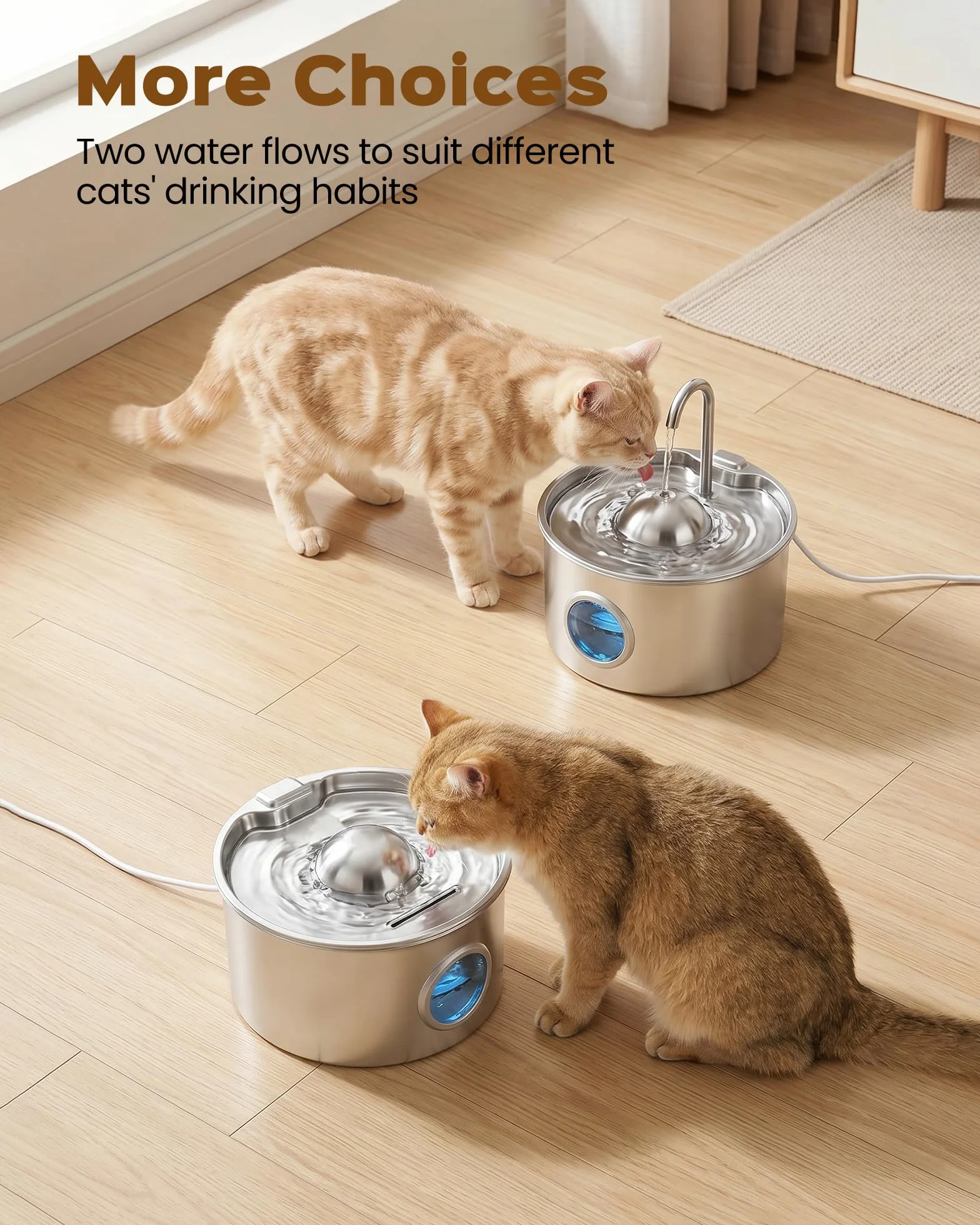 Katzenbrunnen Edelstahl Trinkbrunnen für Katze: Katzen Trinkbrunnen - 2.6L Wasserbrunnen für Katzen - Katzentrinkbrunnen für Hunde Automatisch mit Wasserstand Sichtfenster - Vierfaches Filtersystem