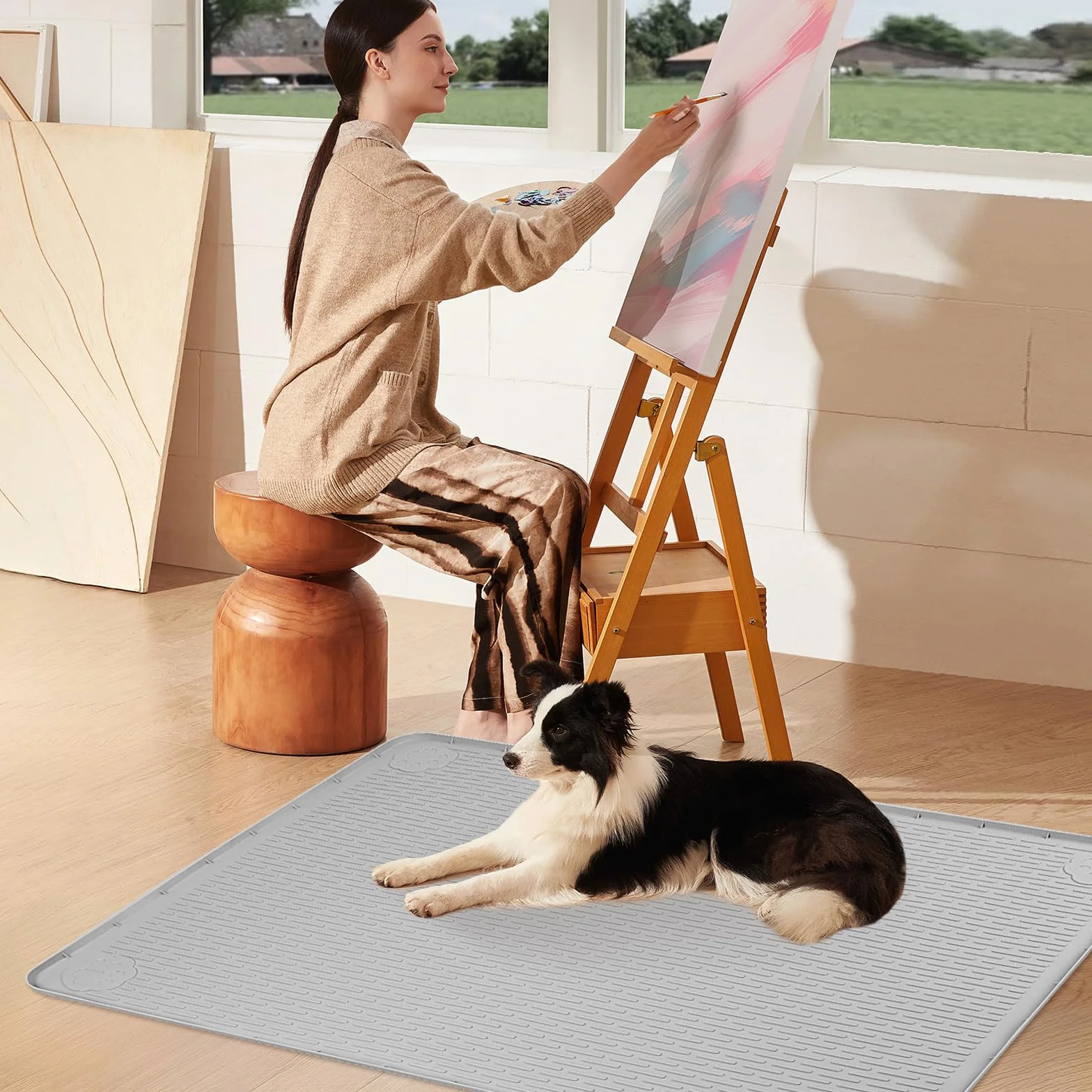 Hundetoilettenunterlagen, 145 x 101 cm große Wiederverwendbare Silikonmatte Hundetrainingspads, waschbare WelpenTrainingsauflagen, wasserdicht, auslaufsicher (Hellgrau)