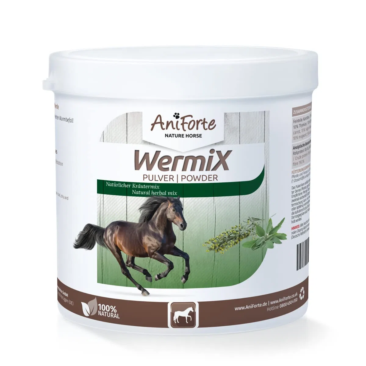 AniForte WermiX Pulver für Pferde & Ponys 250g – Natürliche Kräuter, seit 10 Jahren bewährte Alternative, Unterstützung durch Saponine, Bitterstoffe, Thymian, Wermut & Salbei
