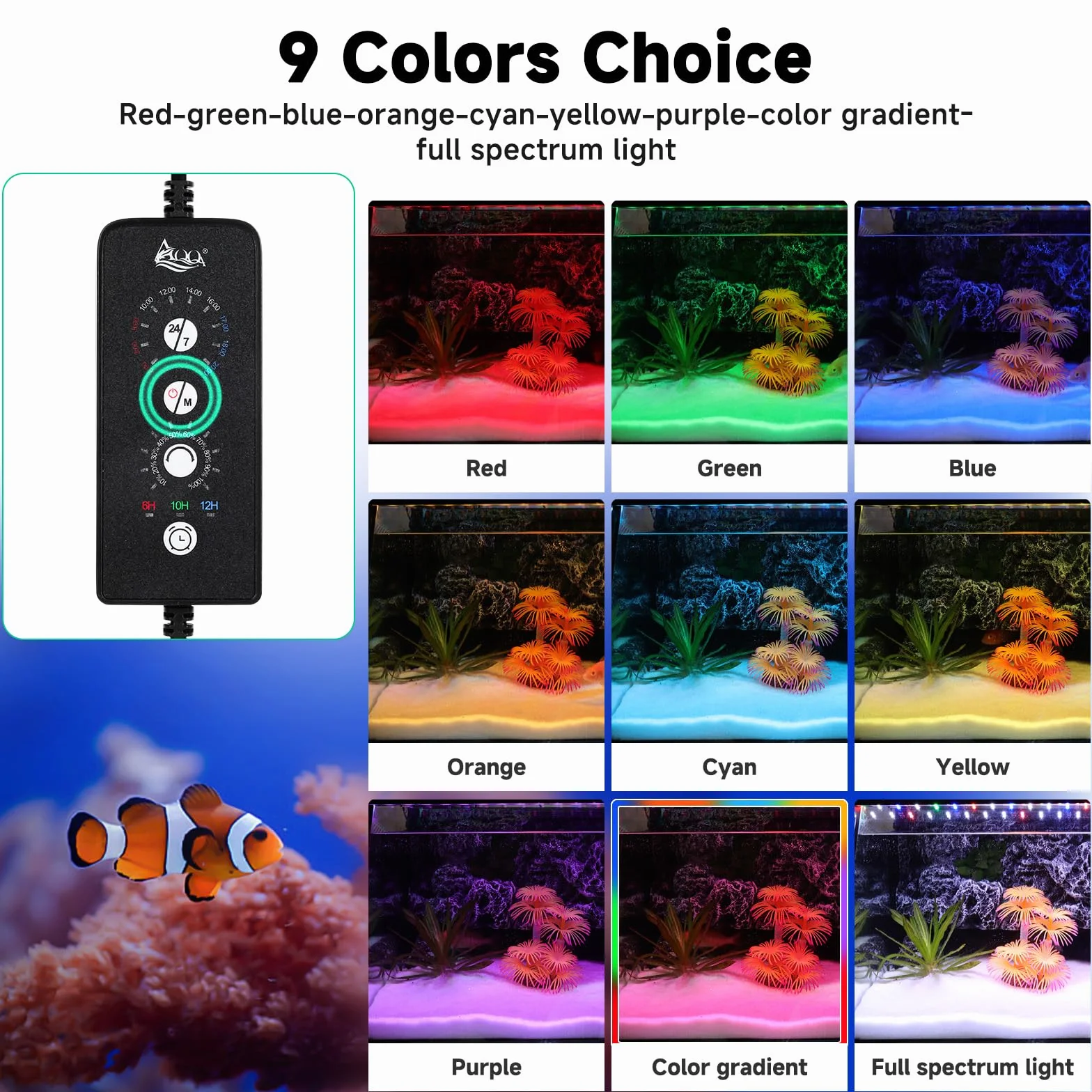 AQQA Aquarium LED Beleuchtung, 24W Vollspektrum 24/7 Modus, Einstellbare Timer Helligkeit, Aquarium Pflanzenlicht mit ausziehbarer Halterung, für 60-80cm Fischtank