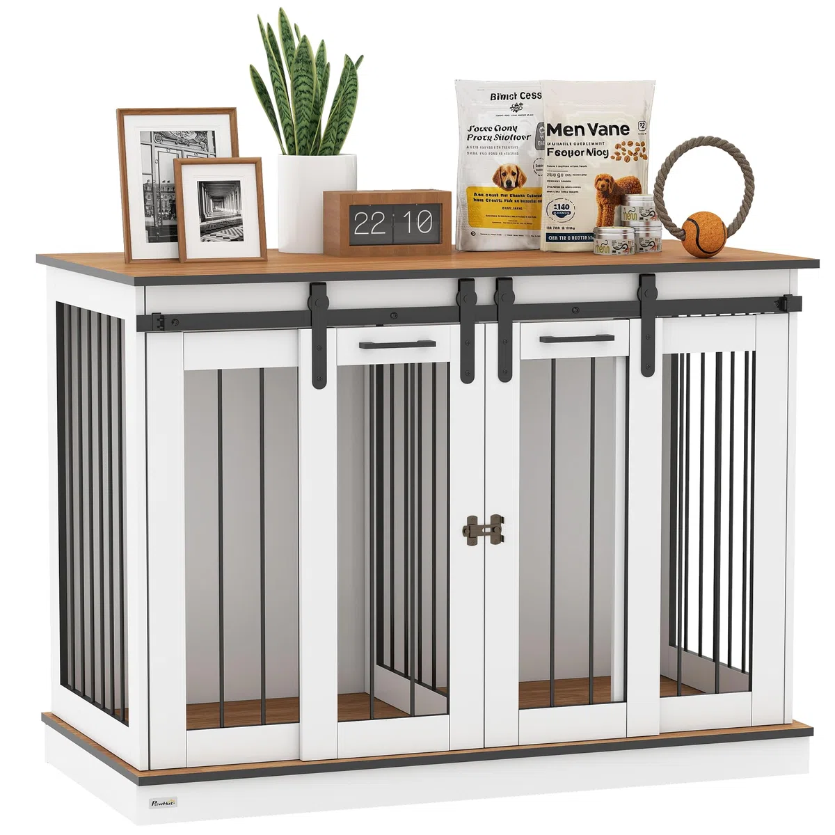 PawHut Hundekäfig Möbel mit Zweiraum-Option, 2 Türen Moderne Metall Hundebox für Zuhause Indoor Hundehütte für große Hunde bis zu 30 kg Hundehaus 120 x 60 x 88,5 cm Weiß