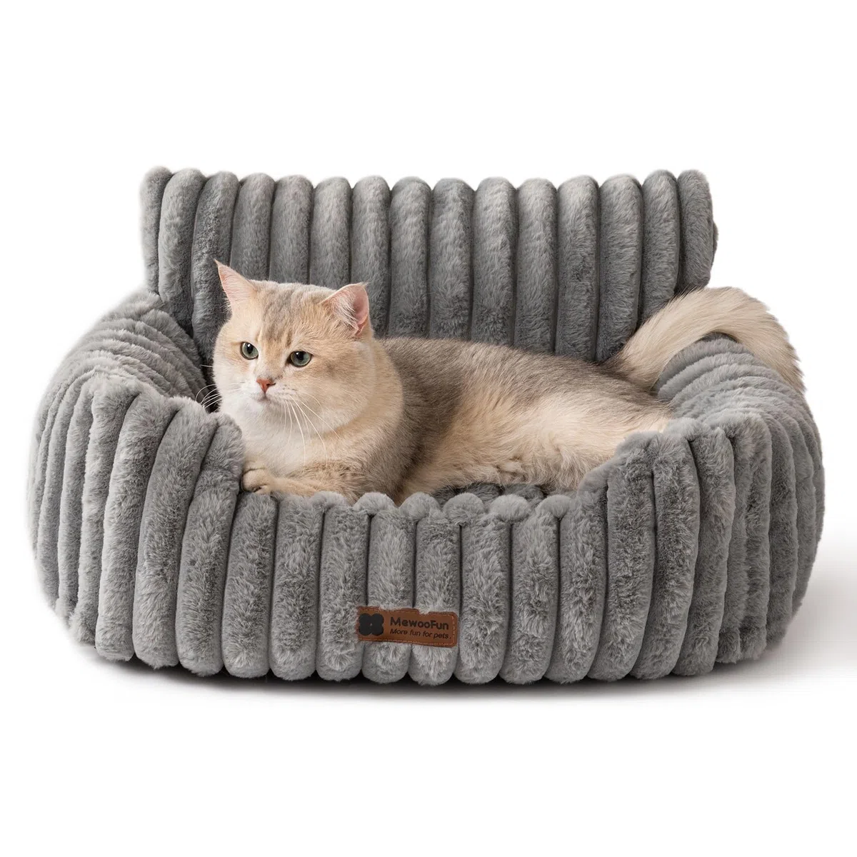 MEWOOFUN Hundesofabett - Katzenbetten für Hauskatzen Weich und Flauschig, Katzensofabett Kleines Hundebett für Hunde und Katzen, Beruhigendes Hundebett (Grau, 61x48x30cm)