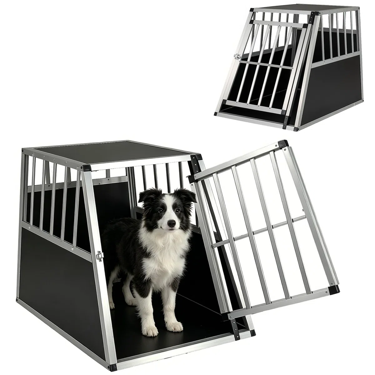 GYMAX Hundebox Auto, Transportbox Hund mit Sicherheitsverschluss, leicht & stabil, Alu Hundetransportbox für Kofferraum, Rückbank & Zuhause (91 x 65 x 69,5 cm)