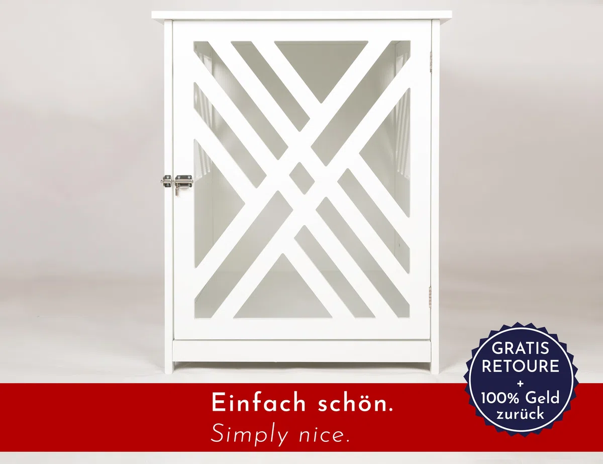 Design Hundekäfig aus Holz für Zuhause Wohnung mit Beistelltisch, Hundebox fürs Wohnzimmer Indoor, 90x60 cm weiß