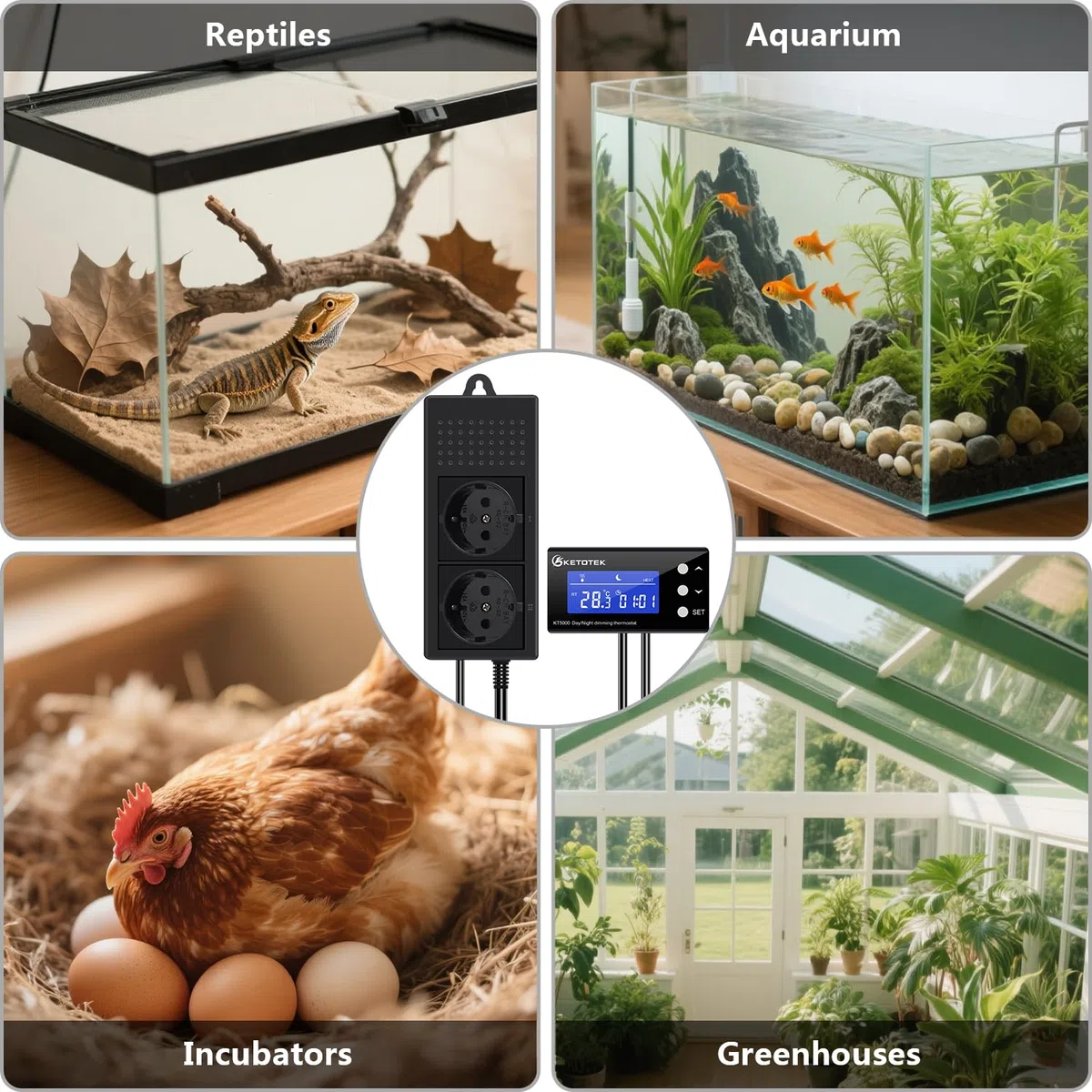 KETOTEK PID Tag Nacht Thermostat Dimmer Temperaturregler Steckdose Stecker mit Timer Digital Dimmthermostat für Wärmelampe Gewächshaus Aquarium Pflanzen Reptilien