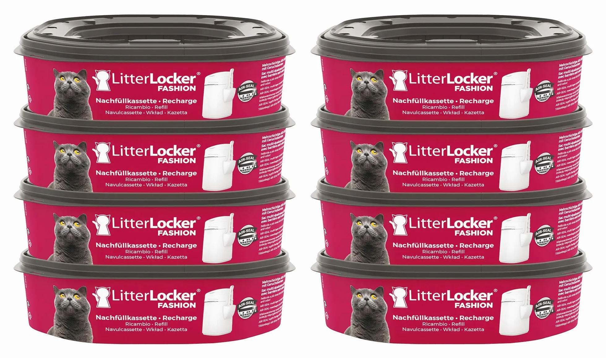 Litter Locker LitterLocker Fashion 8er-Pack Original Nachfüllkassetten, erspart den täglichen Gang zur Mülltonne, sauber und geruchlos, Schwarz
