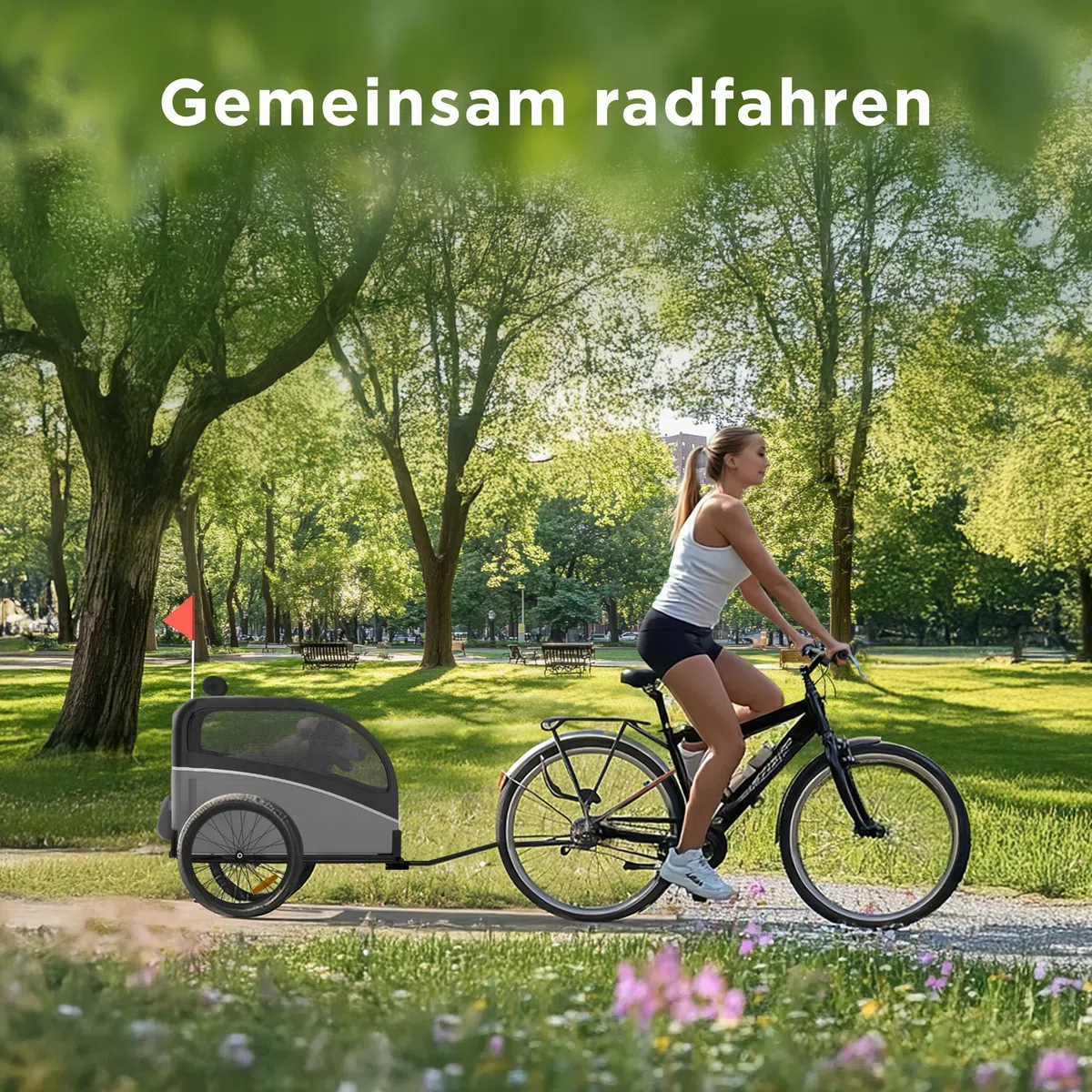 Hundeanhänger für Fahrrad – Faltbarer Hundefahrradanhänger mit Kupplung & Reflektoren – Fahrradanhänger Hunde bis 40kg – Wasserdicht – Kompatibel mit E-Bikes – Schwarz
