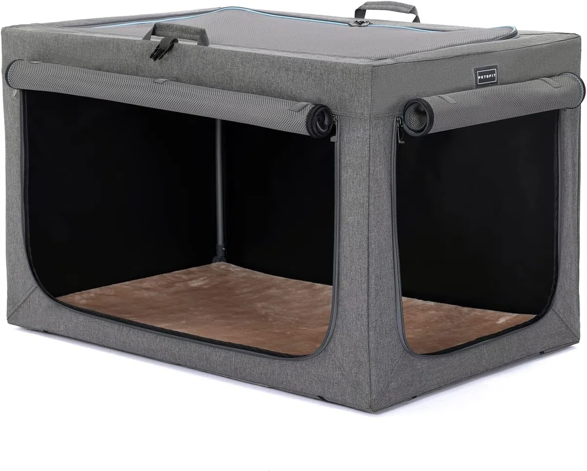 Petsfit Hundebox für Zuhause, Hundebox faltbar für mittlere kleine Hunde, Hundetransportbox Auto Verstellbares Design Hundeschlafbox, Zimmerkennel Hund mit Reißfeste Netzfenster & plüsche Betteinlage
