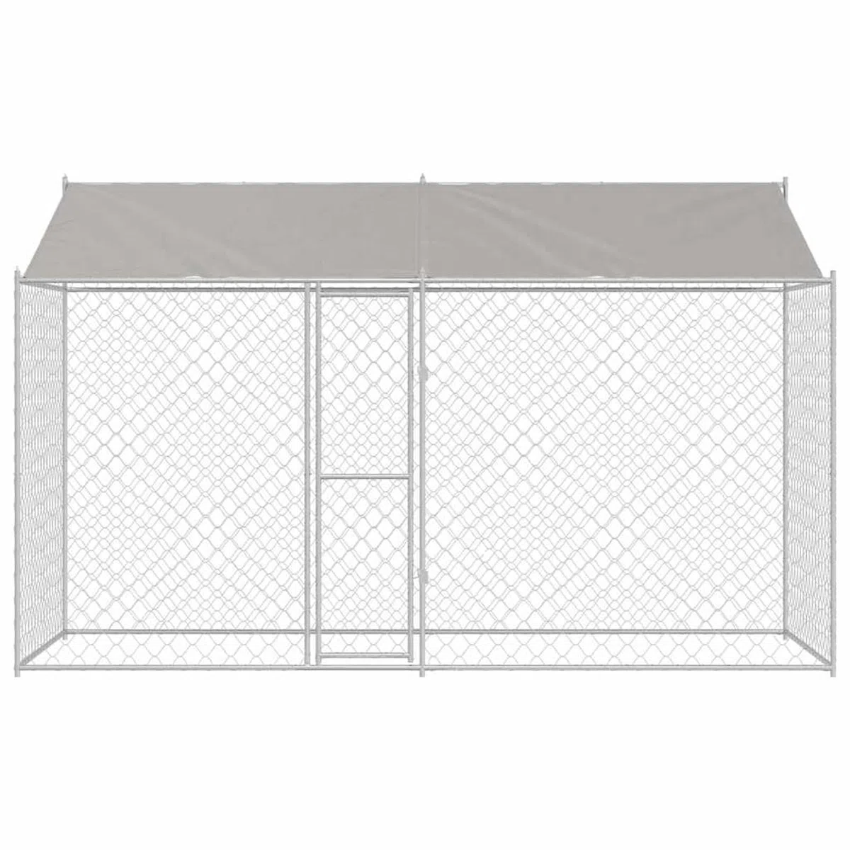 Hundekäfig mit Dach und Türen Silber 400 x 200 x 256 cm, UV- & Wasserdicht Hundezwinger Freilaufgehege für große Hunde Garten Outdoor, Verzinkter Stahl