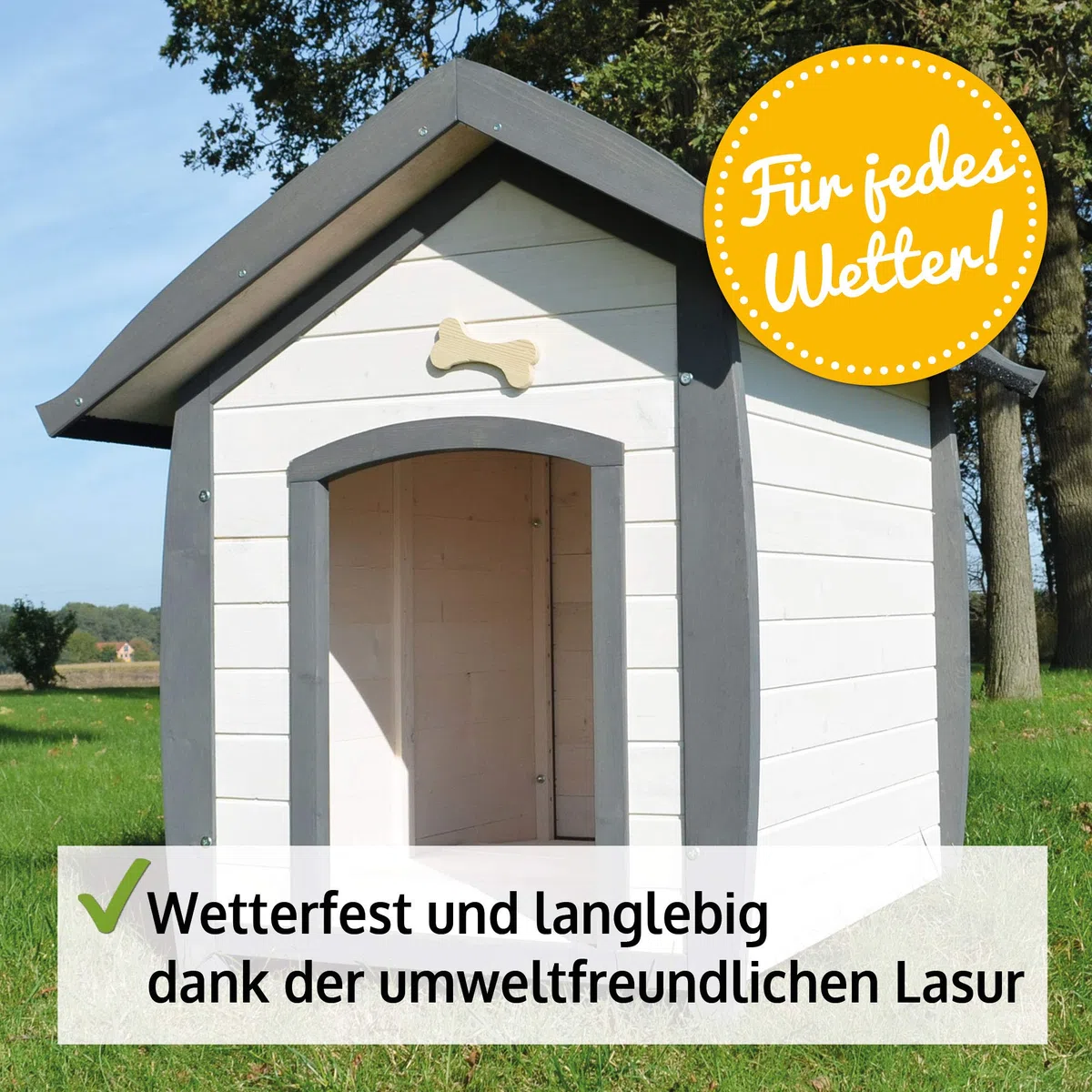 zooprinz wetterfeste Hundehütte Bella - aus massivem Holz - perfekt für draußen - mit umweltfreundlicher Farbe gestrichen in modernen Farben - 3 Größen zur Wahl