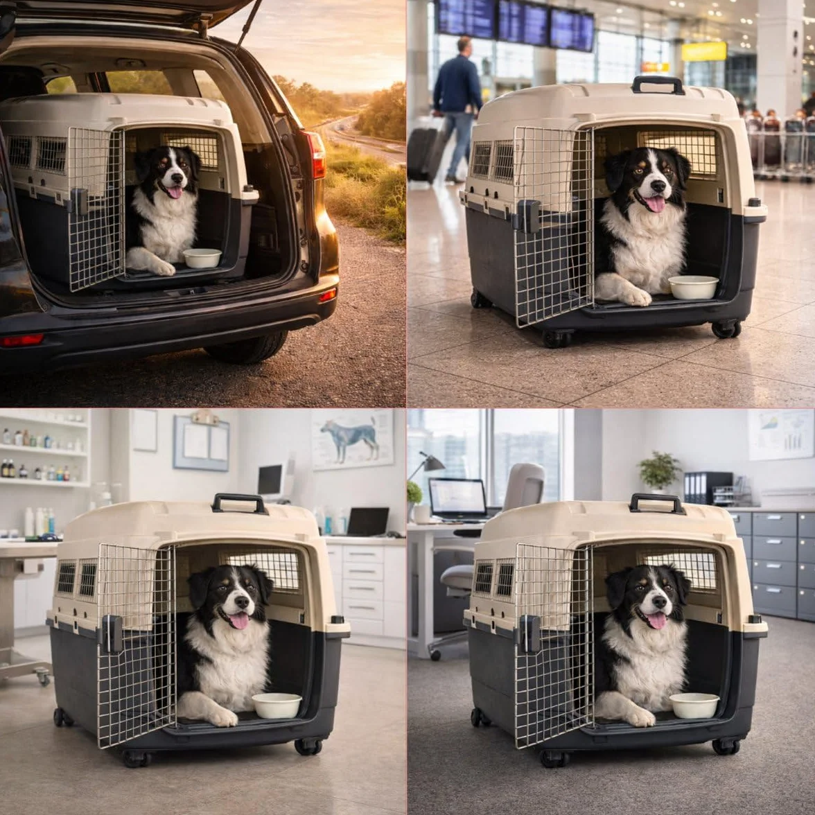 hundebox Auto - transportbox Hund - Flamingo Fomad dunkelgrau - M 53 x 67 x 47 cm - robuster Kunststoff - Metalltür - Sicherheitsverschluss - Tragegriff