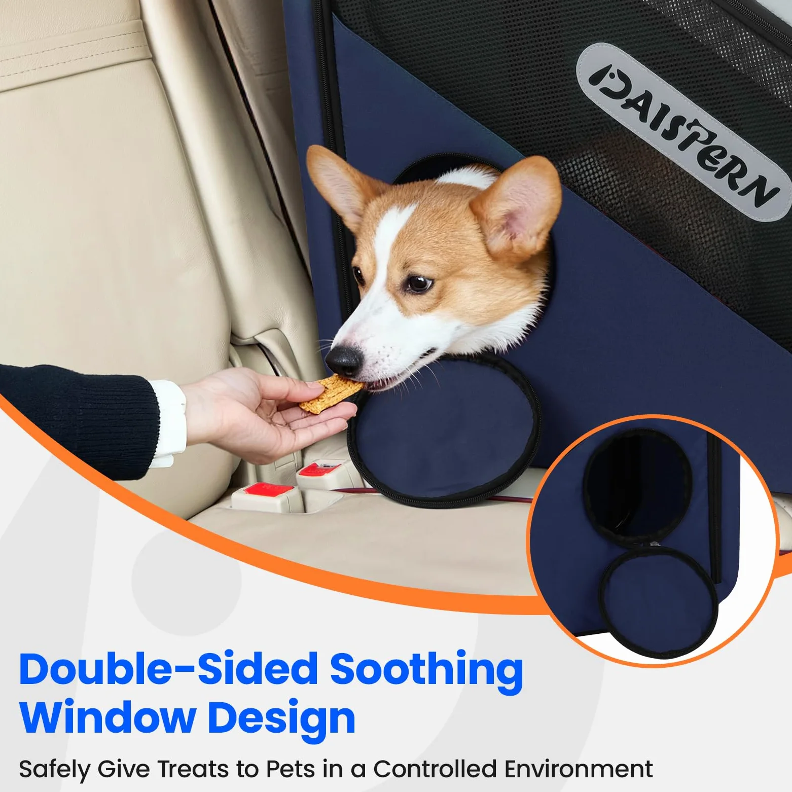 Faltbare Hunde Transportbox für Auto & Reisen, Tragbare Softbox für kleine & mittelgroße Hunde, 1-Minuten-Schnellfold, Robustes Metallgestell, Atmungsaktive Netzfenster & Komfortzugang, Blau