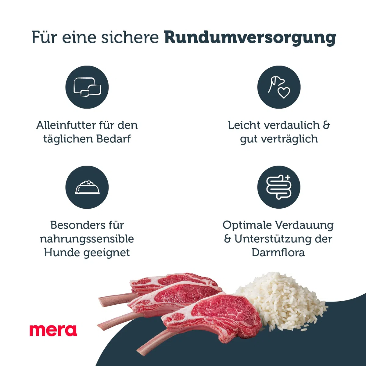 MERA Pure Sensitive Lamm & Reis, Hundefutter trocken für Sensible Hunde, Trockenfutter aus Lamm und Reis, Futter für ausgewachsenen Hund, ohne Weizen und Zucker (12,5 kg)
