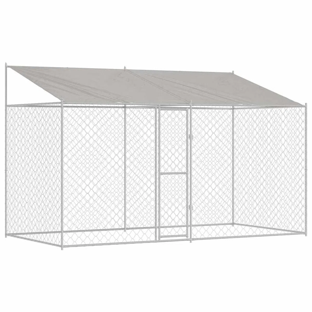 Hundekäfig mit Dach und Türen Silber 400 x 200 x 256 cm, UV- & Wasserdicht Hundezwinger Freilaufgehege für große Hunde Garten Outdoor, Verzinkter Stahl