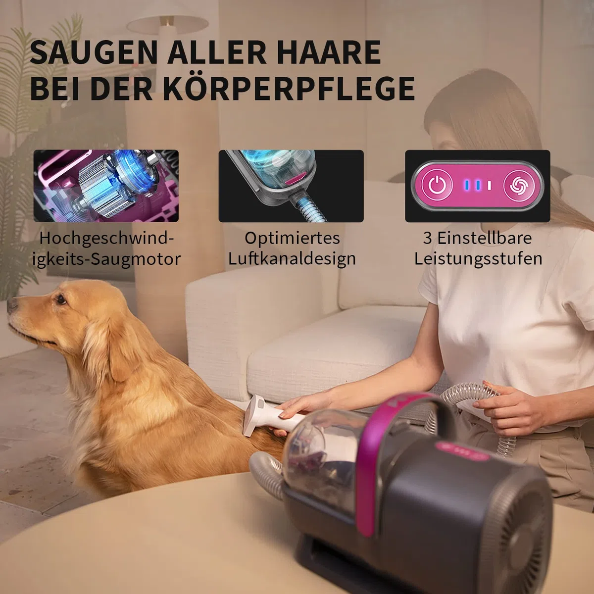 PETKIT Hundeschermaschine mit Staubsauger, 5 in 1 Profi Haustierpflegeset, Leise Schermaschine Hund Katze Tierhaarschneidemaschine, Professioneller Hundehaarschneidemaschine, 1.5L