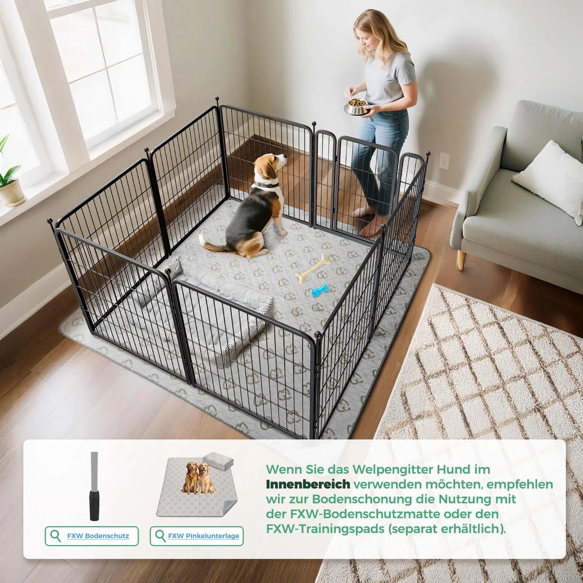 fxw Welpenauslauf für Hof, Wohnmobil-Camping, 80cm 8 Paneele für Kleine und Mittlere Hunde│Patentiert