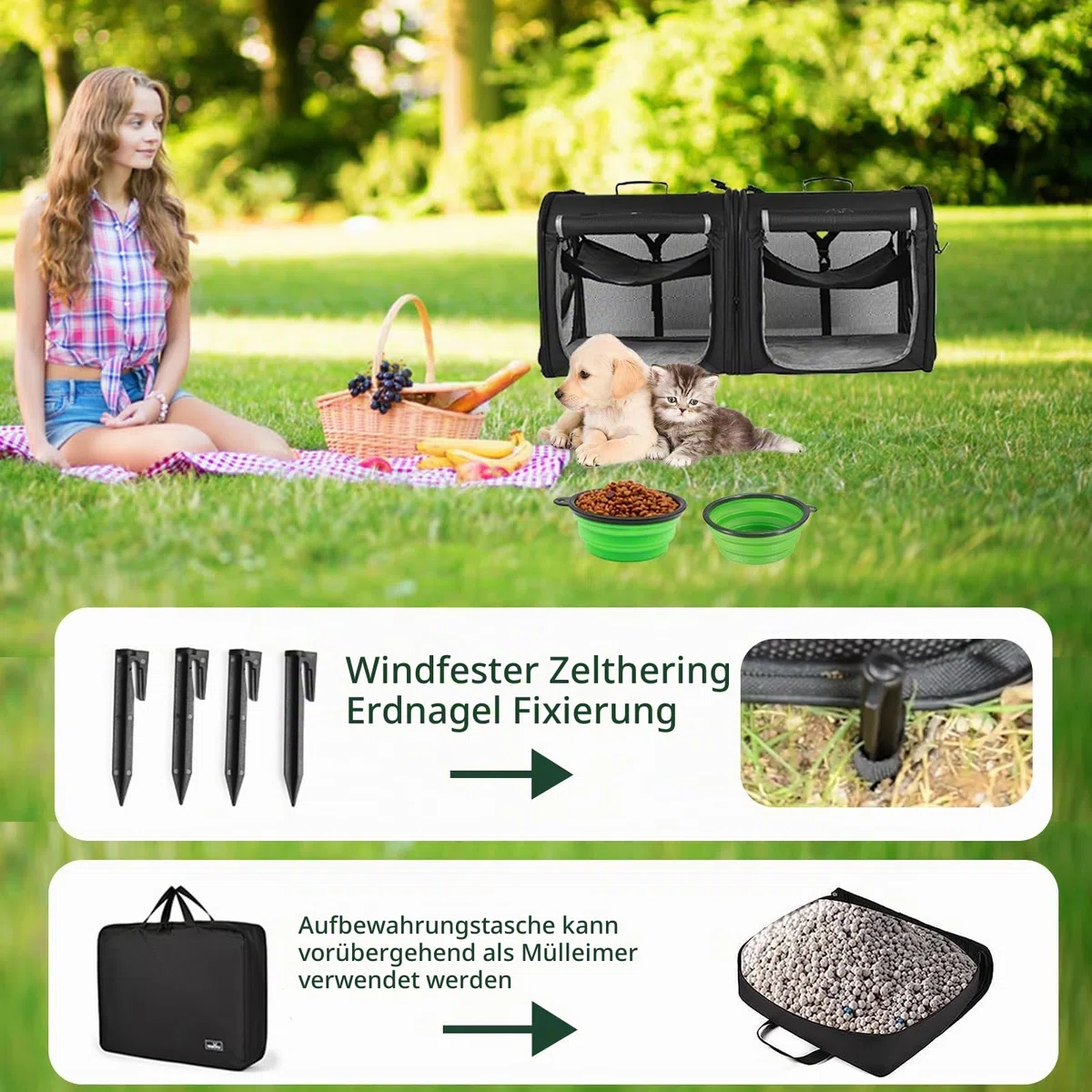 Wakytu Faltbare Katzen Transportbox groß 89x35x43cm für 2 Katzen, 2-in-1 Haustiertragetasche und Autositz Sicher und belüftet für Auto Reise Tierarzt geeignet für kleine Hunde und Katzen