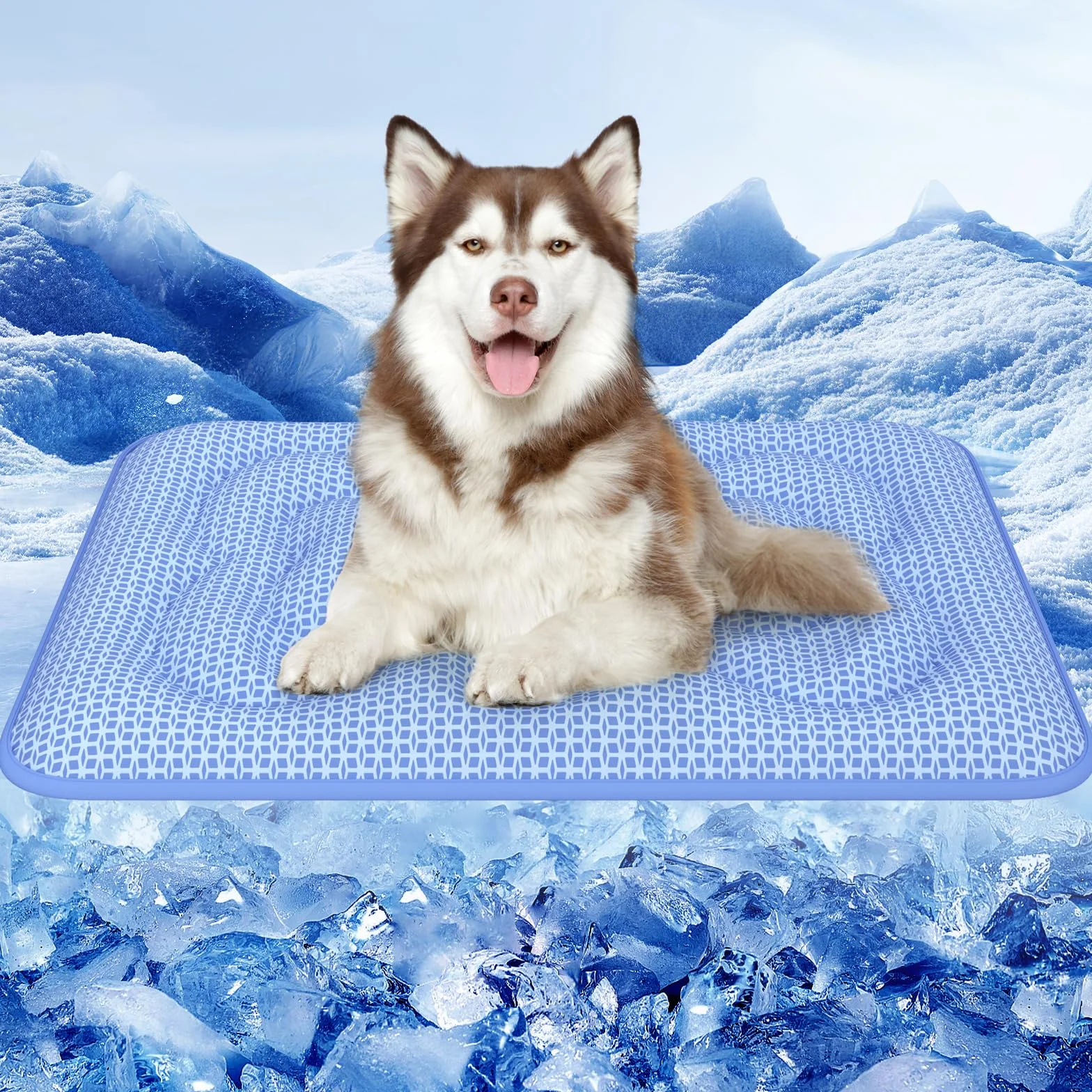 Rywell Kühlmatte Hund 90x70 cm, 3 cm Extra Dick & Gelenkschonend, Farbwechsel-Selbstkühlend mit Arc-Chill & PCM Pro, Wasserdicht, Tragbar, Ideal für Sommer & Reise, Eisblau