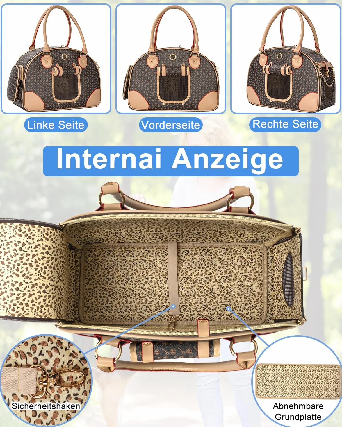 OUUTMEE Hundetasche Tragbarkeit,42 x 18 x 31 cm Hundetransporttasche bis 4 kg,Hunde Reisetasche,Geeignet für den Transport Kleiner Hunde und Katzen auf Ausflügen