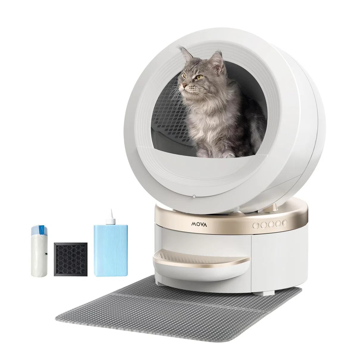 MOVA MeowgicPod LR10 Prime Intelligente Katzentoilette mit 110, 15 Tage ohne Aufsammeln, Frische dank Doppelkammersystem, Entnahme mit nur einer Bewegung,Intelligente Katzenbetreuung,App-Fernsteuerung