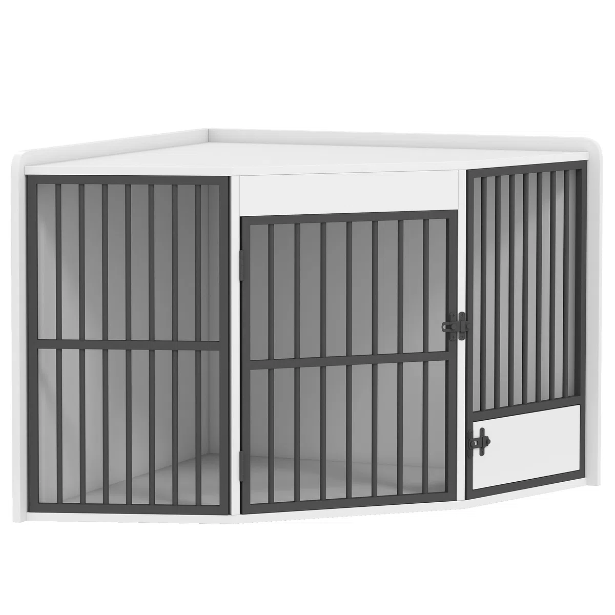 PawHut Eck-Hundekäfig Hundebox für Zuhause, Abschließbare Hundehütte Indoor mit drehbare Fütterungstür Hundehaus für kleine/mittlere Hunde Weiß 113 x 80 x 64 cm