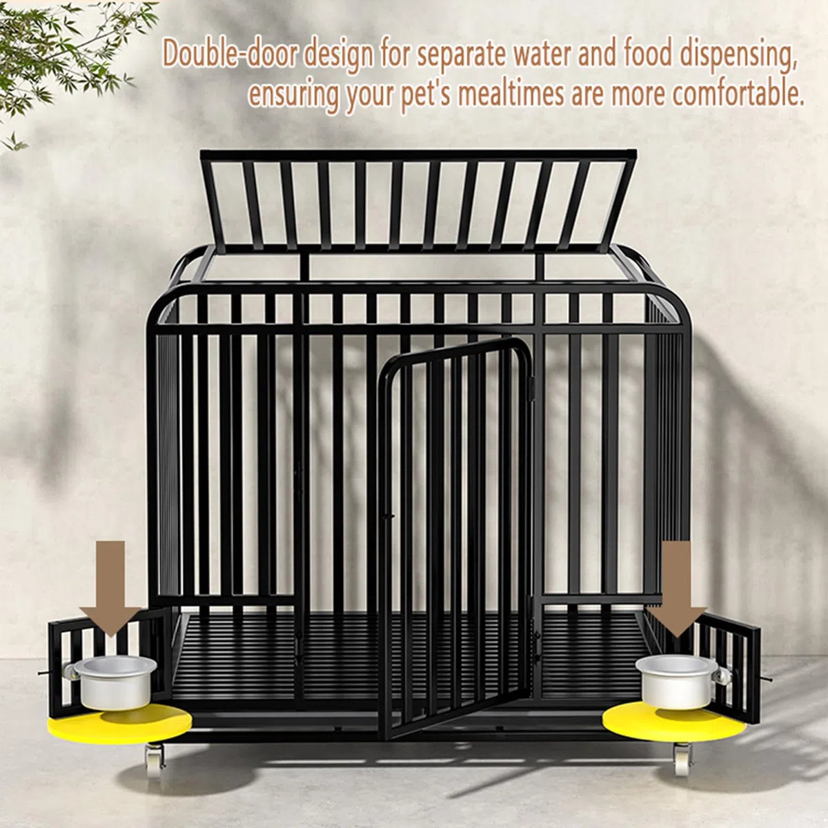 Hundekäfig Transportbox für schwere Lasten, Gitterbox große Hunde hochbelastbar Hundetransportbox mit 3 Türen, 4 Rollen und Bodenschale Hundetransportkäfig Hundebox (XXL 125X95X108cm)