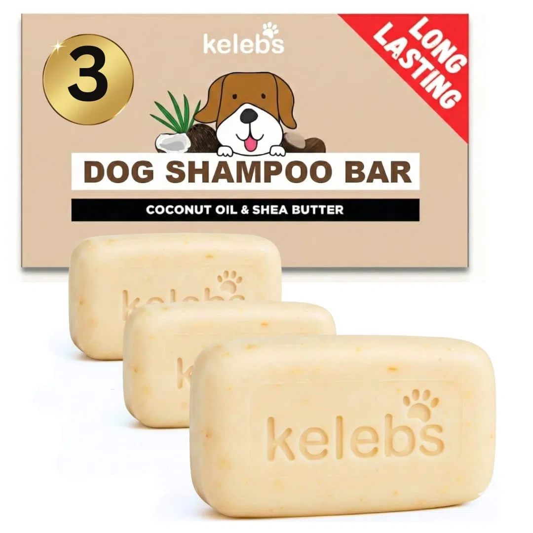 KELEBS Hundeshampoo Sensitiv | Fellpflege Hund | hundeshampoo welpen | Beruhigende natürliche Hunde Shampoo Seifenstücke | mit Lavendel Öl & Haferflocken | Vegan | 3er Pack (Coconut)
