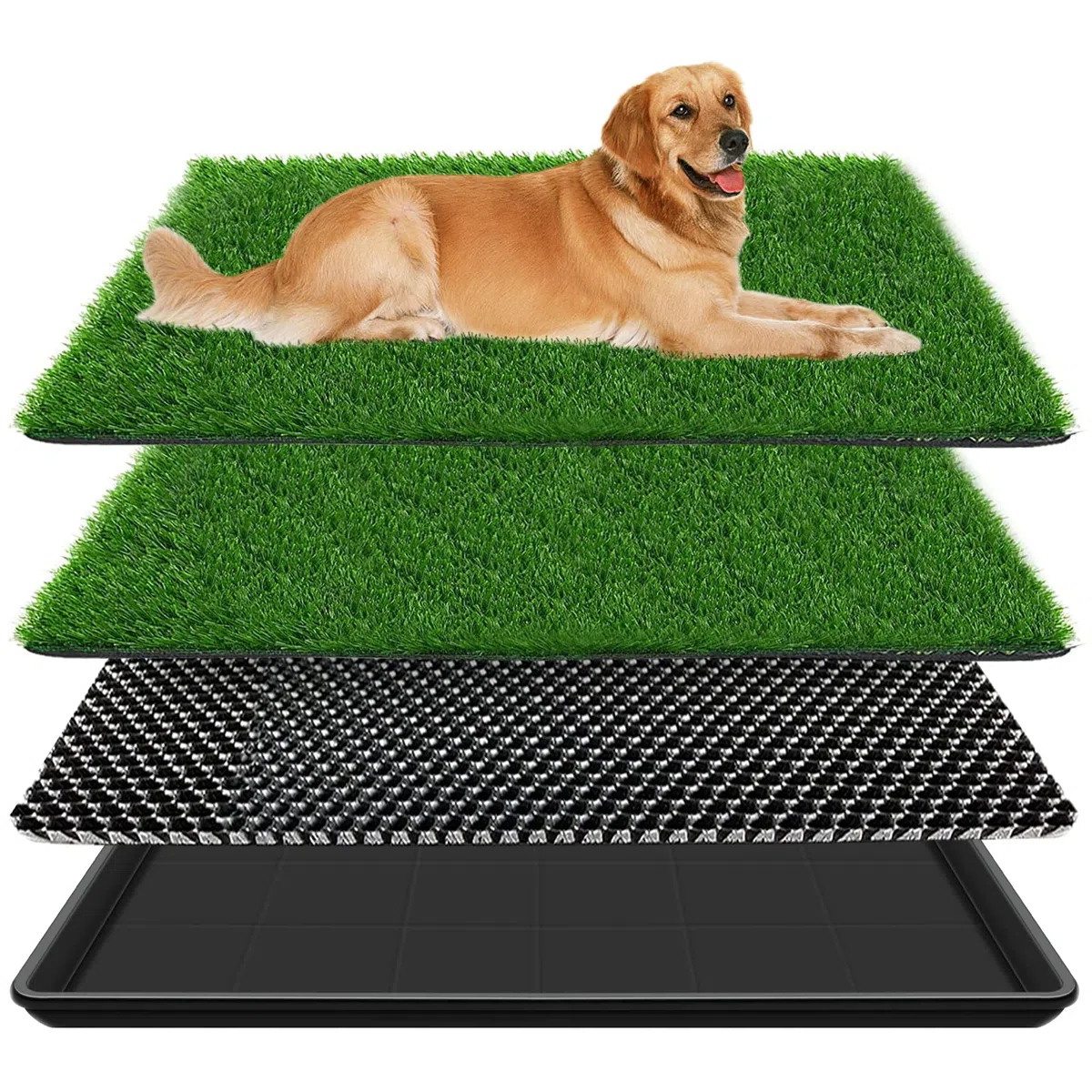 Hundegras-Pads mit Tablett Kunstrasen für Hunde zum Pinkeln auf künstliches Töpfchengras mit Tablett für Outdoor-Indoor-Katzentoilette für Welpen-Töpfchentraining(60 x 90 cm)