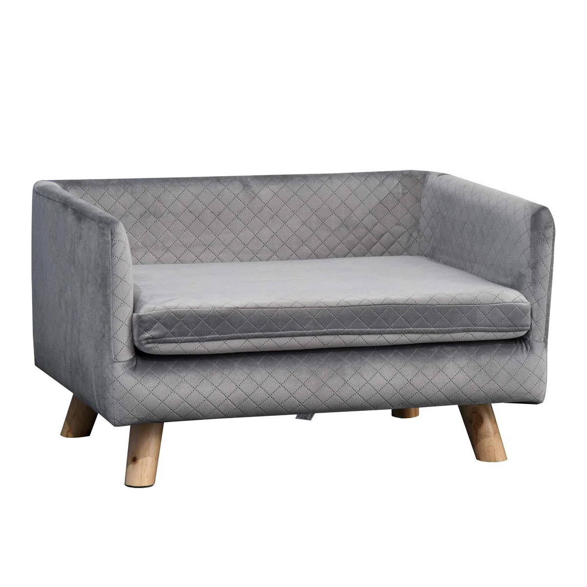 PawHut Hundesofa Hundebett Hundecouch aus Samt mit Rückenlehne, Holzbeine, Kissen, Katzensofa mit weicher Polsterung, für kleine Hunde 64 x 45 x 36 cm Dunkelgrau