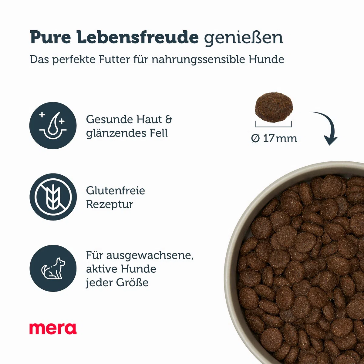 MERA Pure Sensitive Lamm & Reis, Hundefutter trocken für Sensible Hunde, Trockenfutter aus Lamm und Reis, Futter für ausgewachsenen Hund, ohne Weizen und Zucker (12,5 kg)