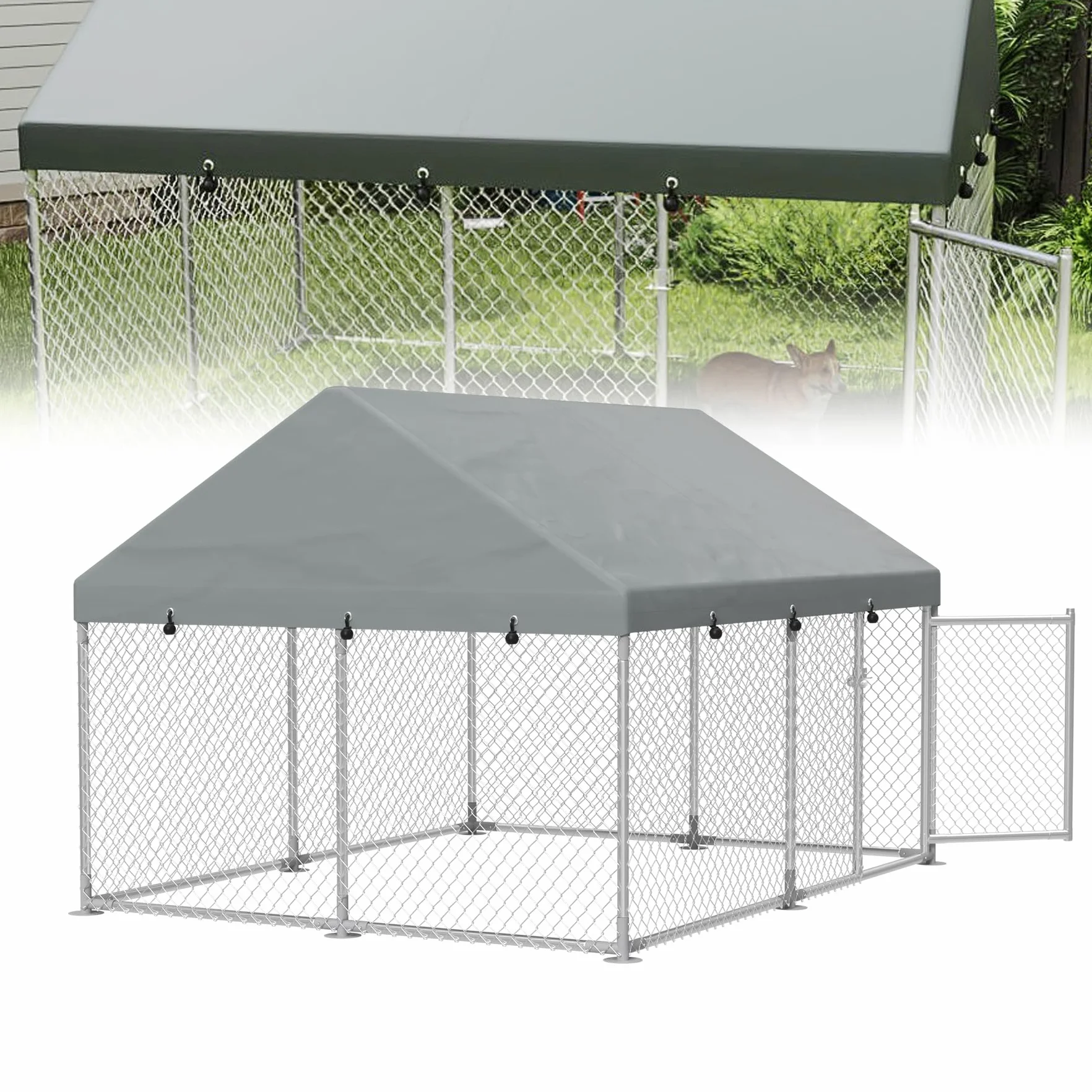 UISEBRT Hundezwinger Hundehütte Outdoor Hundehaus 250x200x165 cm UV- & Wasserdicht Hundekäfig mit Dach aus 420D Oxford-Gewebe Welpenlaufstall Verschließbares Riegelsystem und Sicheres Design