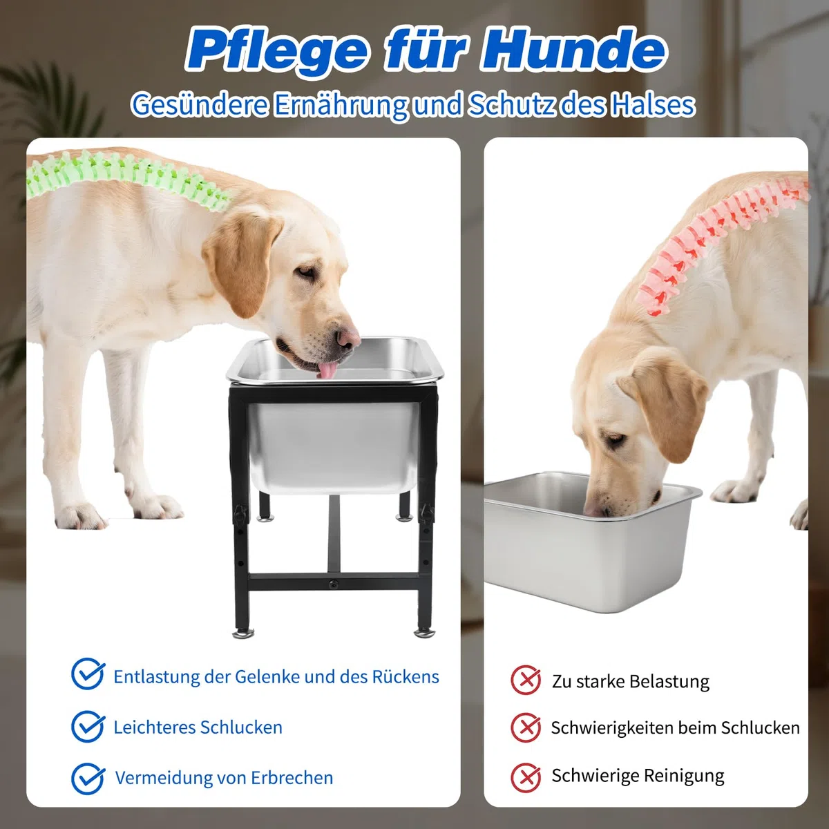 11.4 l erhöhte Hundenapf für große und sehr große Hunde Edelstahl-Hundenapf mit 4 Höhen verstellbarem Metall-Anti-Rutsch-Ständer Futternapf für Haustiere Für den Innen- und Außenbereich